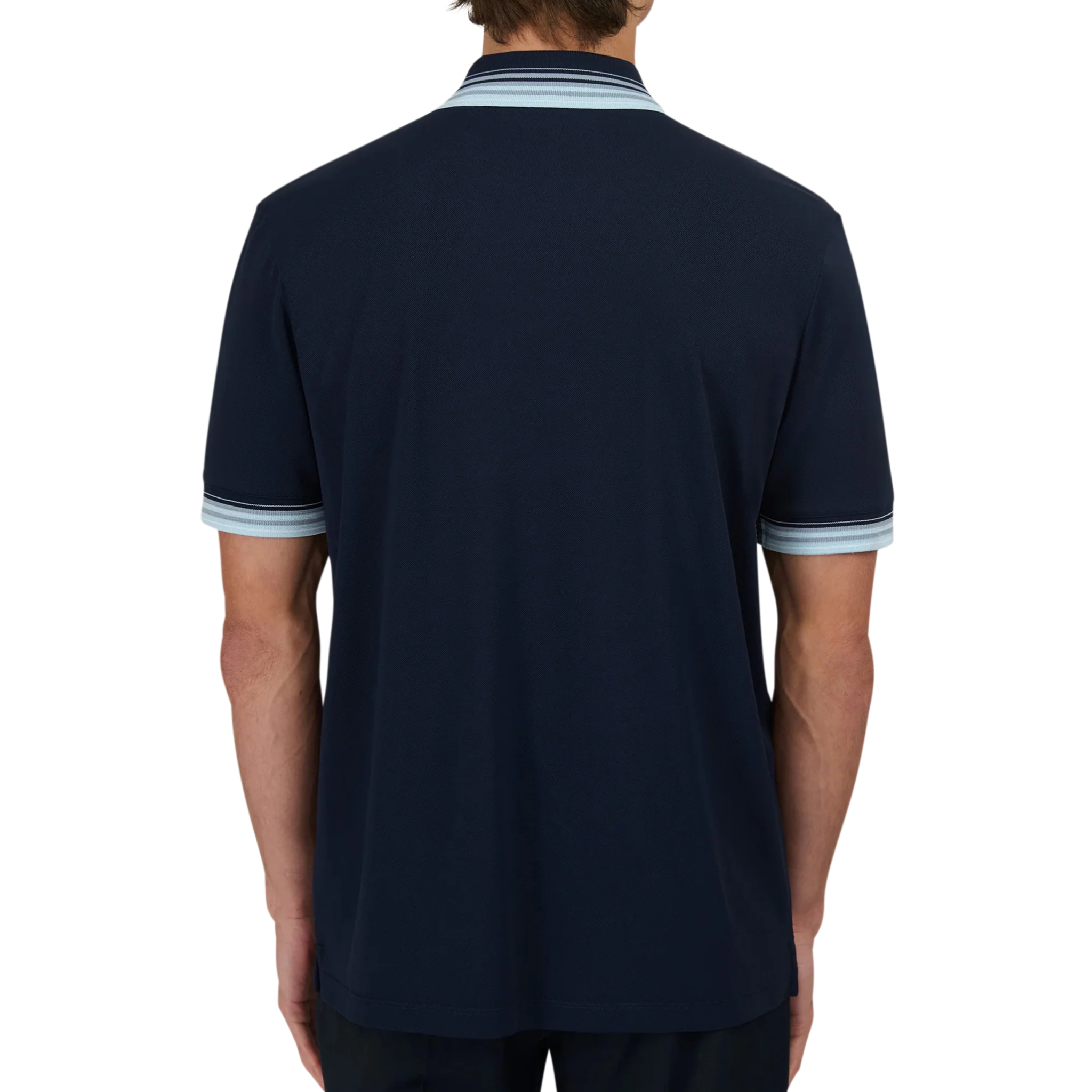 Mens Sandbanks Navy Gradient Rib S/s Polo Shirt