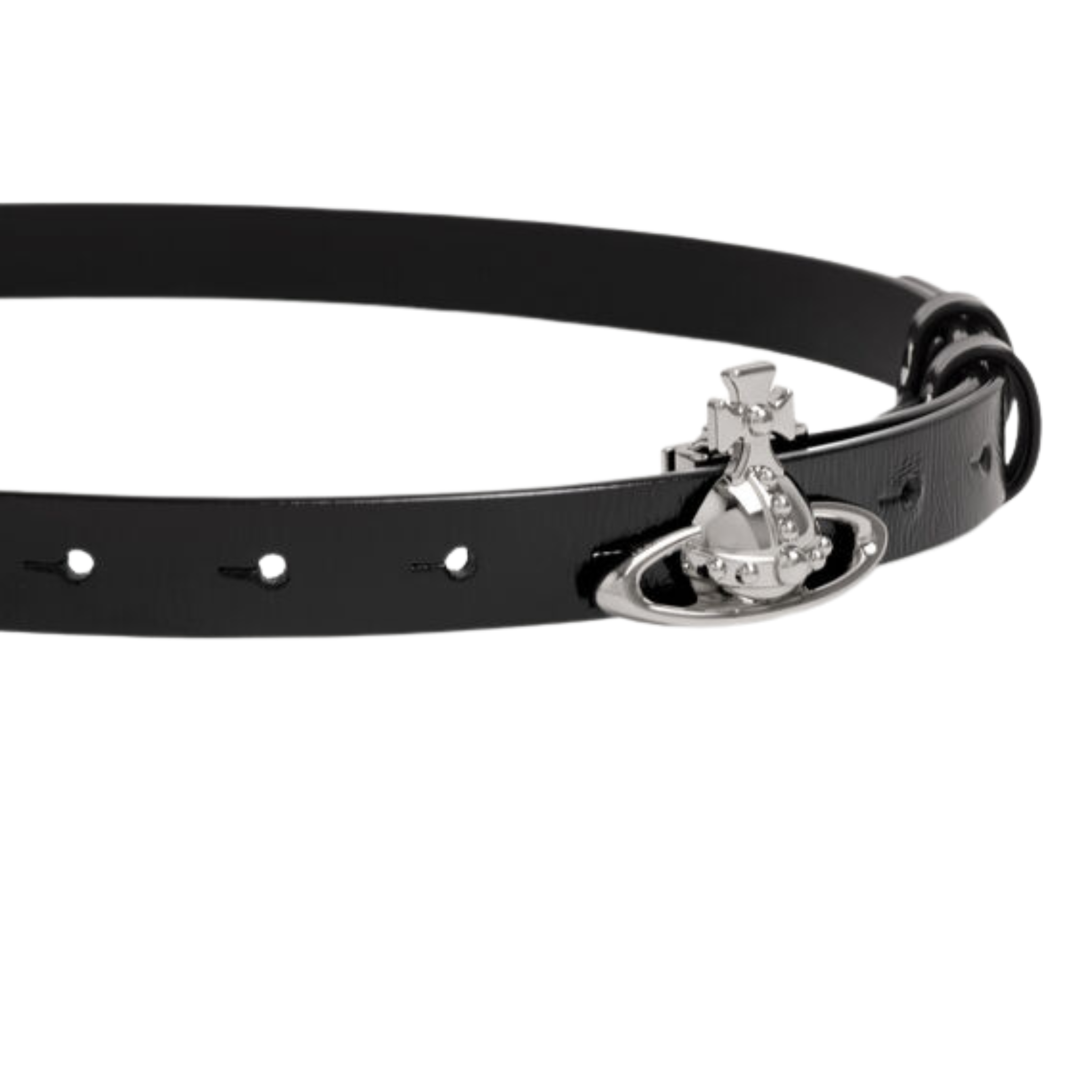 Womens Vivienne Westwood Black/Silver Leather Small Orb Buckle Belt