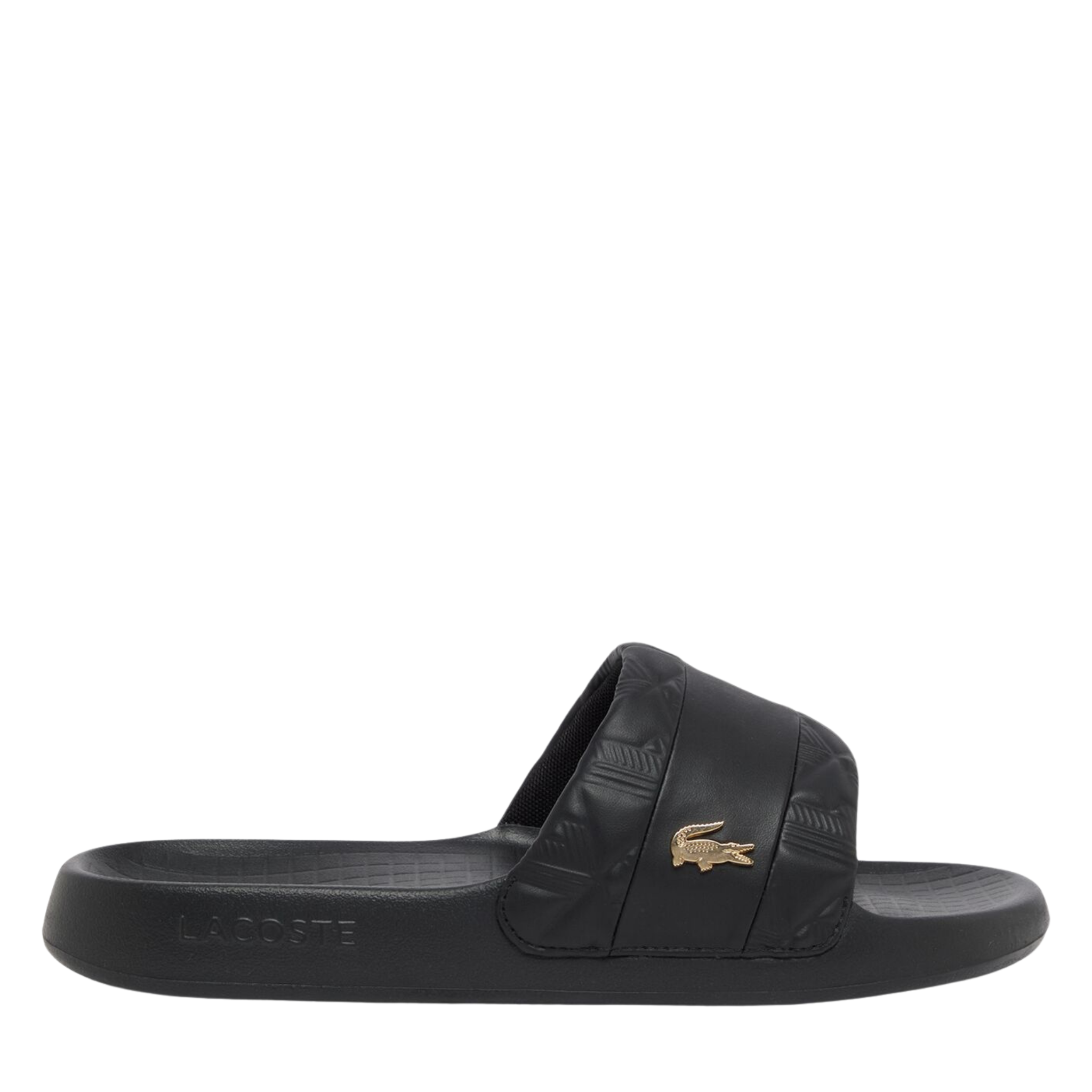 Mens Lacoste Black/Gold Hybrid Monogram Serve Slides