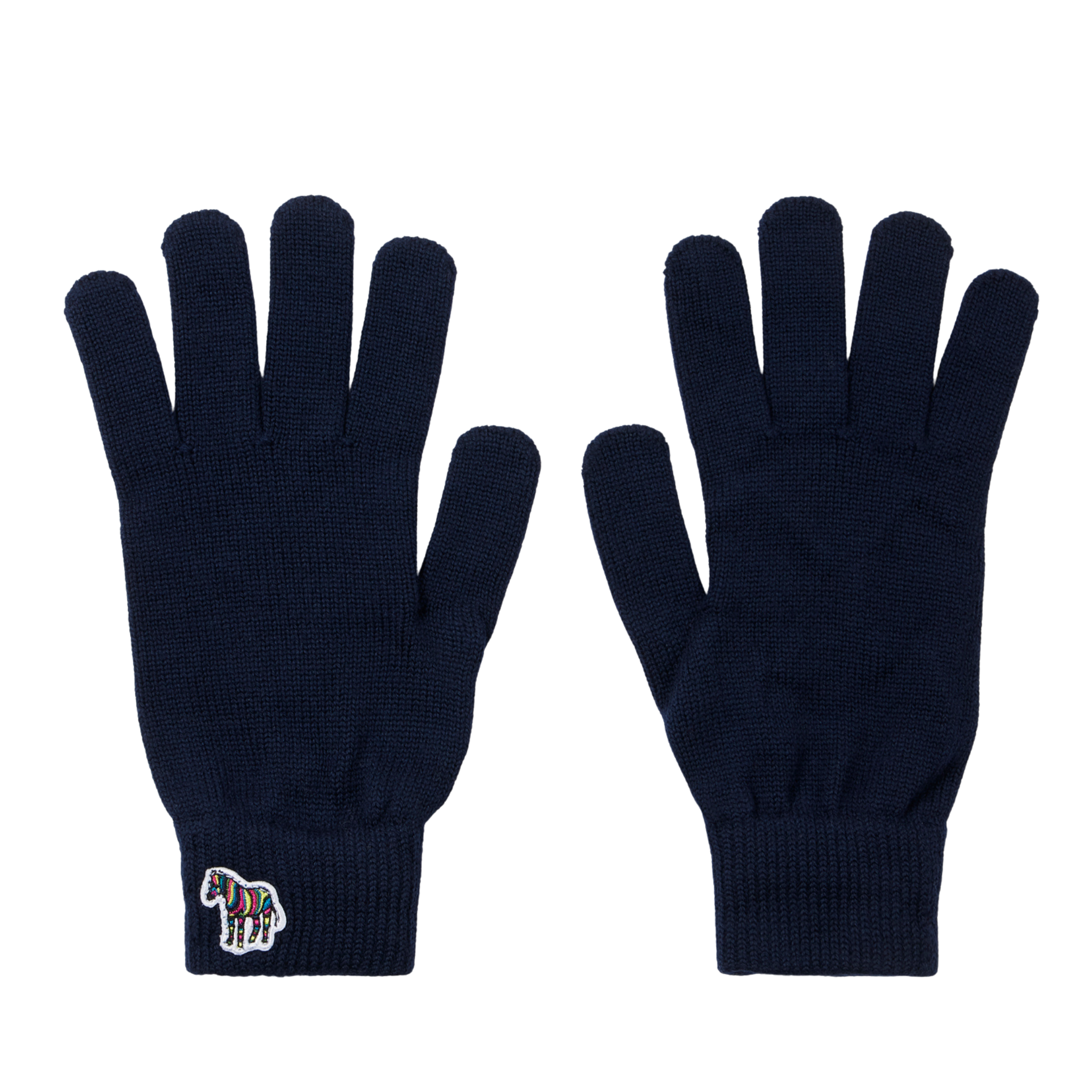 Mens Paul Smith Navy Zebra Badge Wool Knitted Gloves