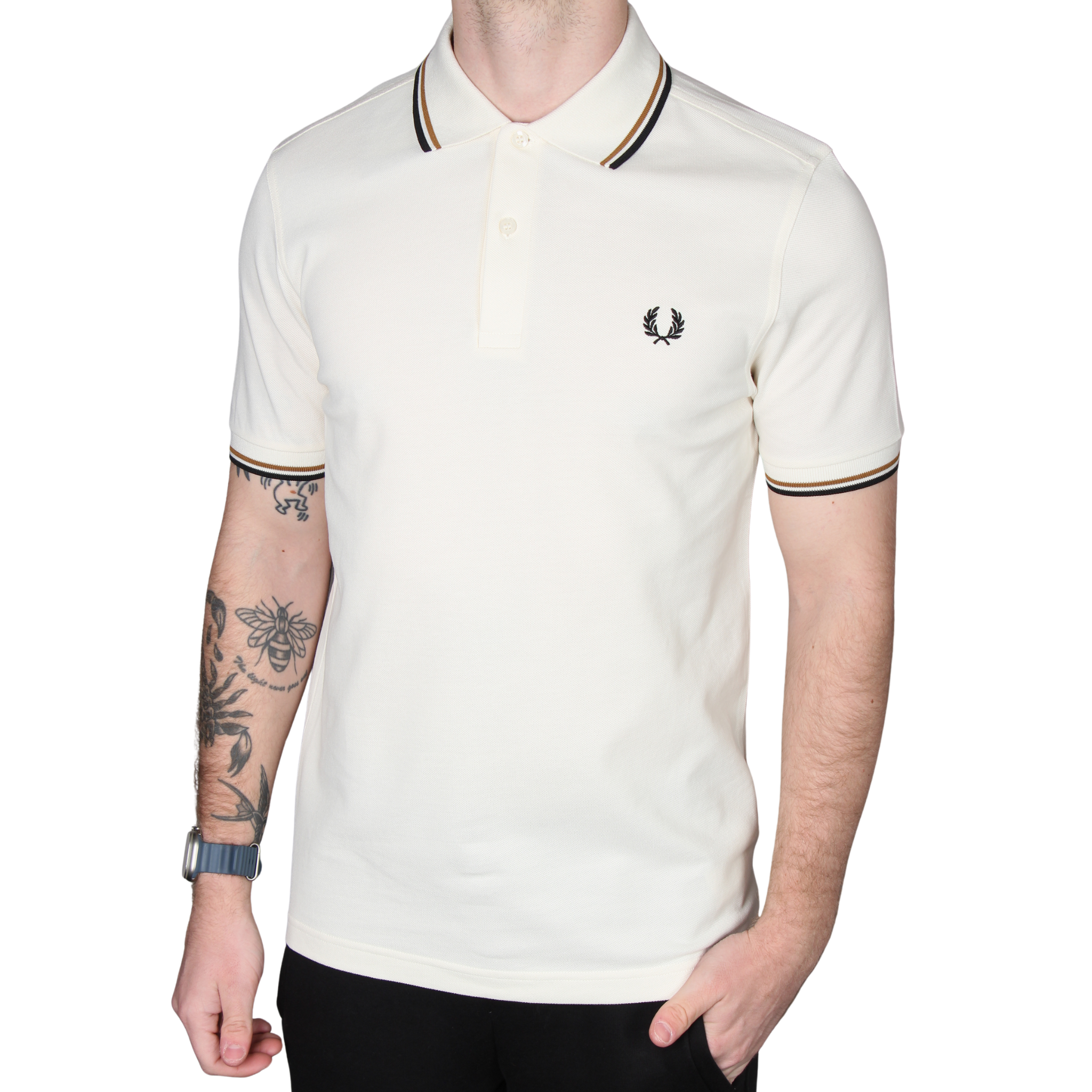 Mens Fred Perry Ecru/Dark Caramel/Black Twin Tipped S/s Polo