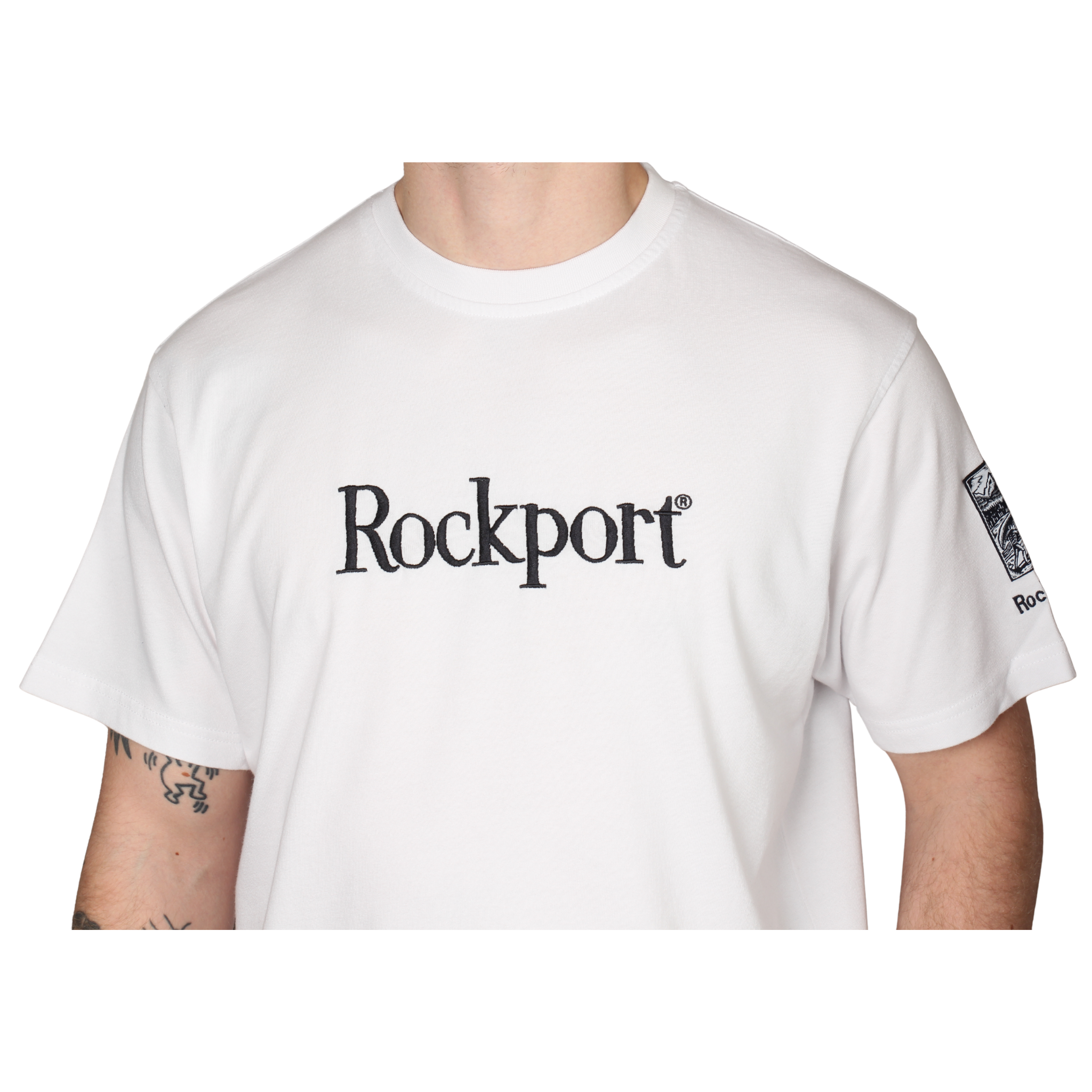 Mens Rockport White Highland Front Logo Washed S/s T Shirt