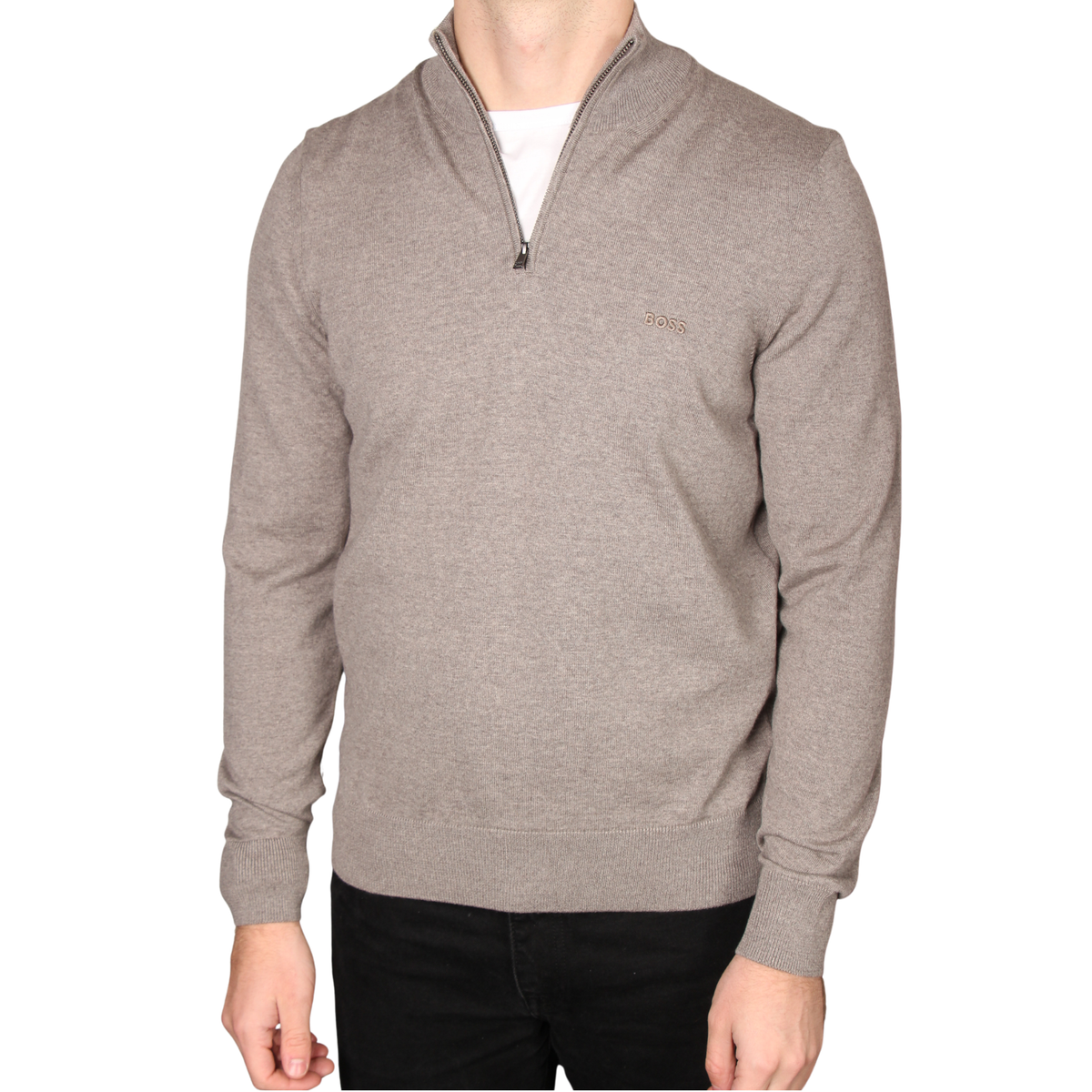 Mens BOSS Open Brown H-Ebenji-L Half Zip Knit