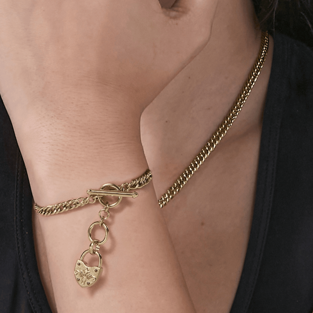 Womens Olivia Burton Gold Lock Heart Toggle Bracelet