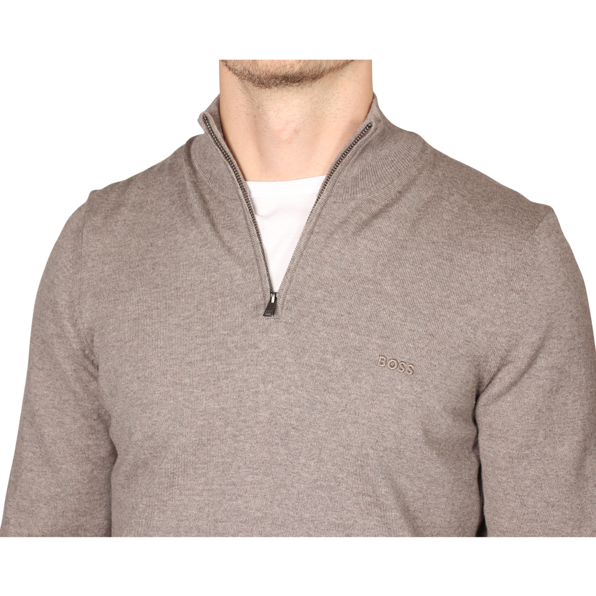 Mens BOSS Open Brown H-Ebenji-L Half Zip Knit