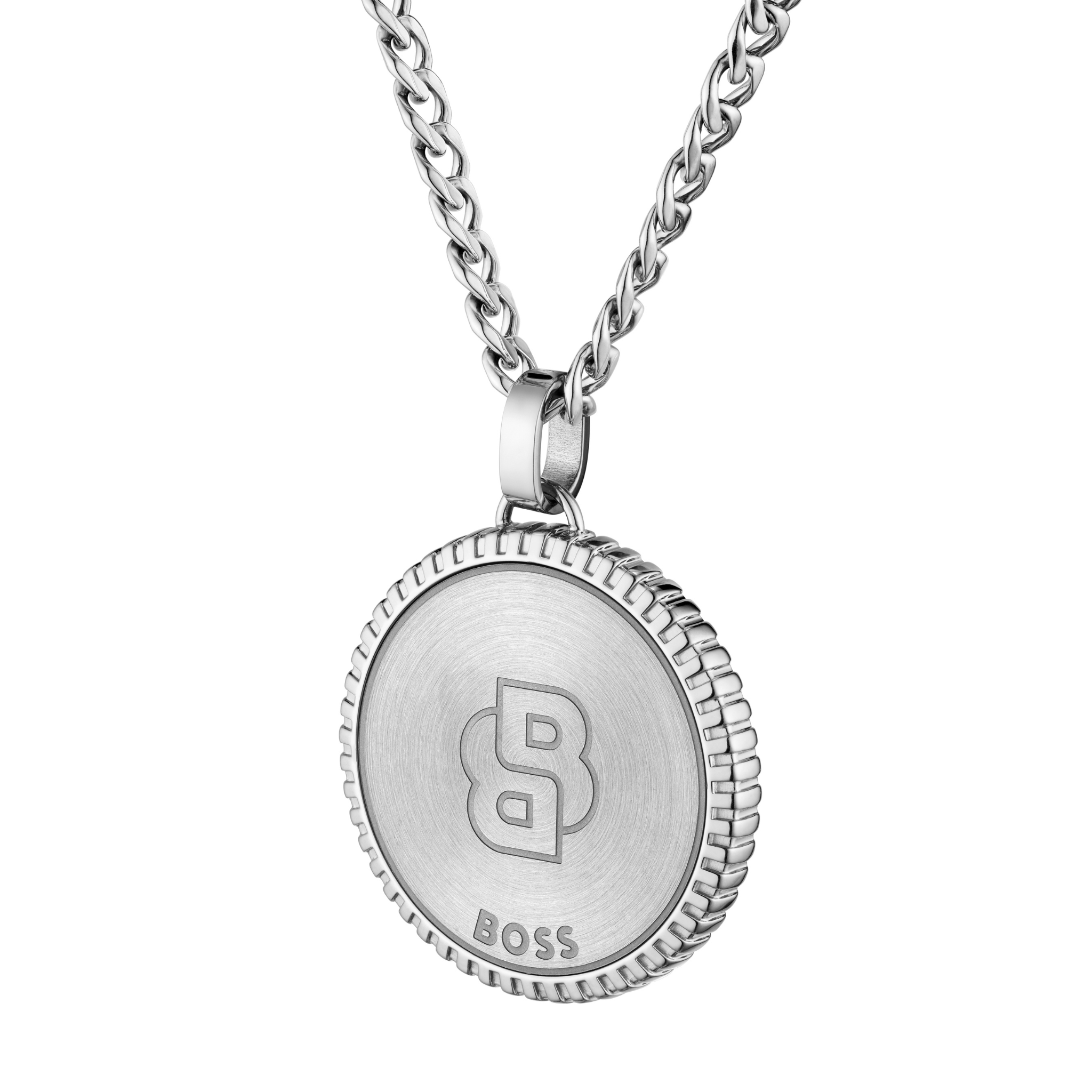 Mens BOSS Stainless Steel North Coin Necklace