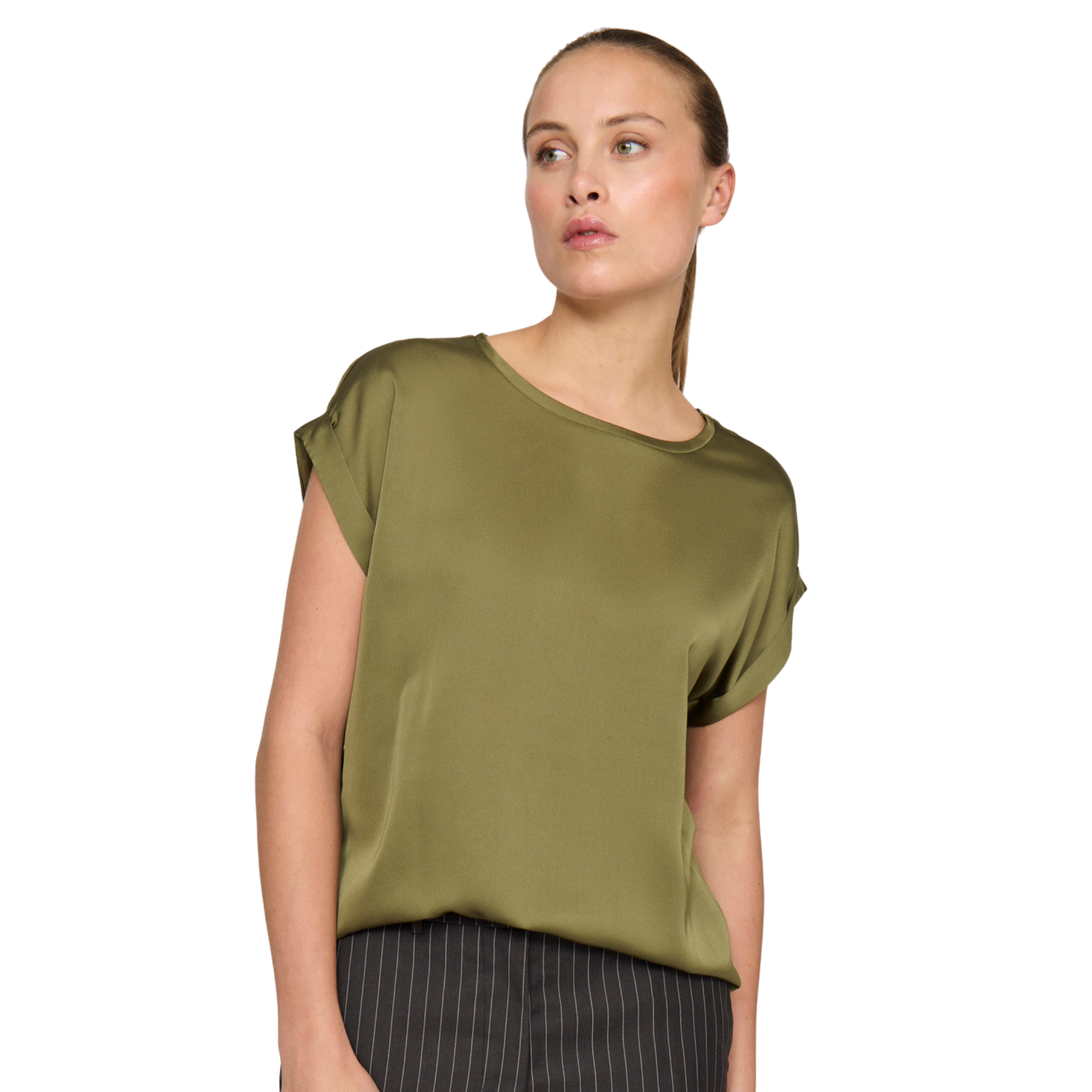Womens Vila Capulet Olive Viellette Satin S/s Top