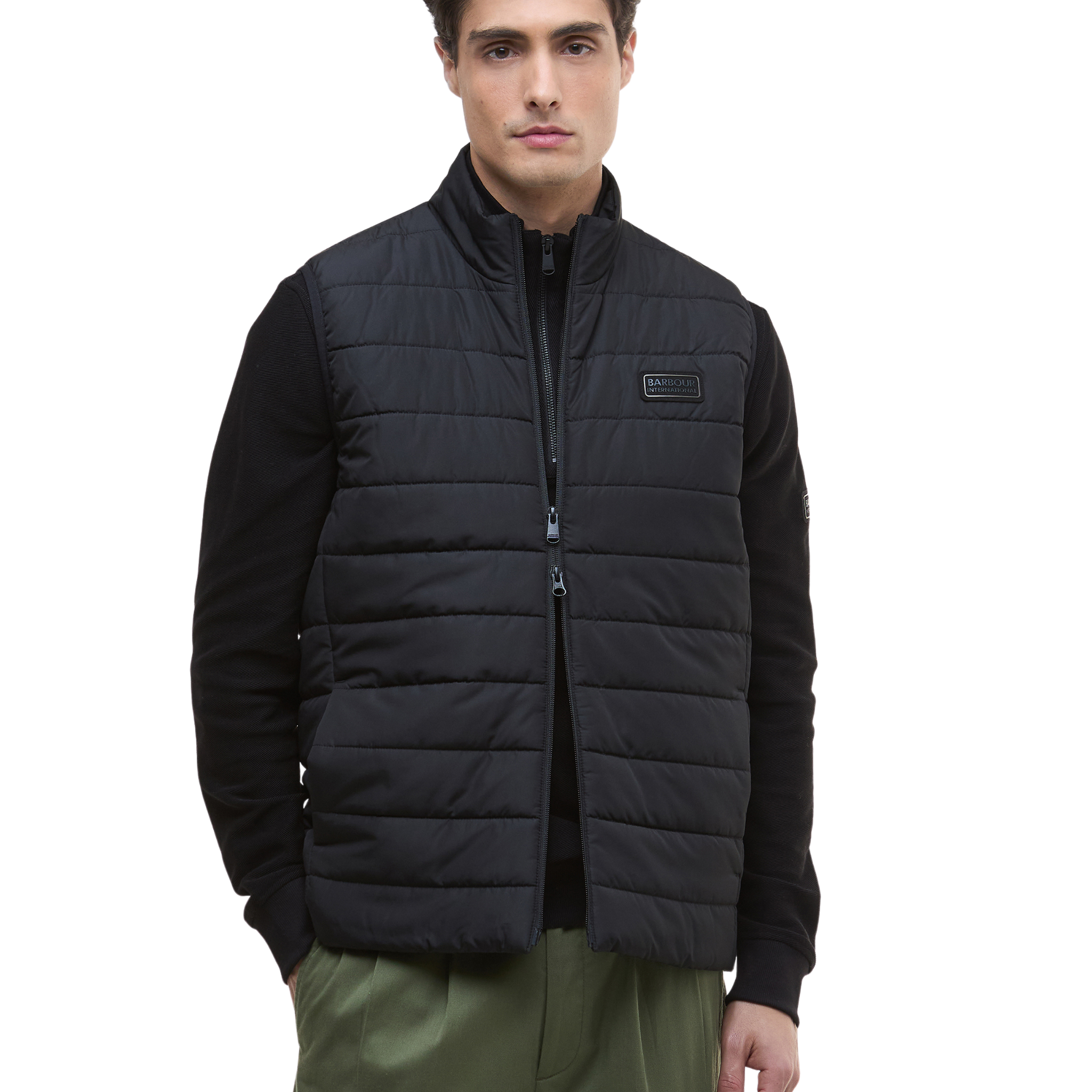 Mens Barbour International Black Aldon Quilted Gilet
