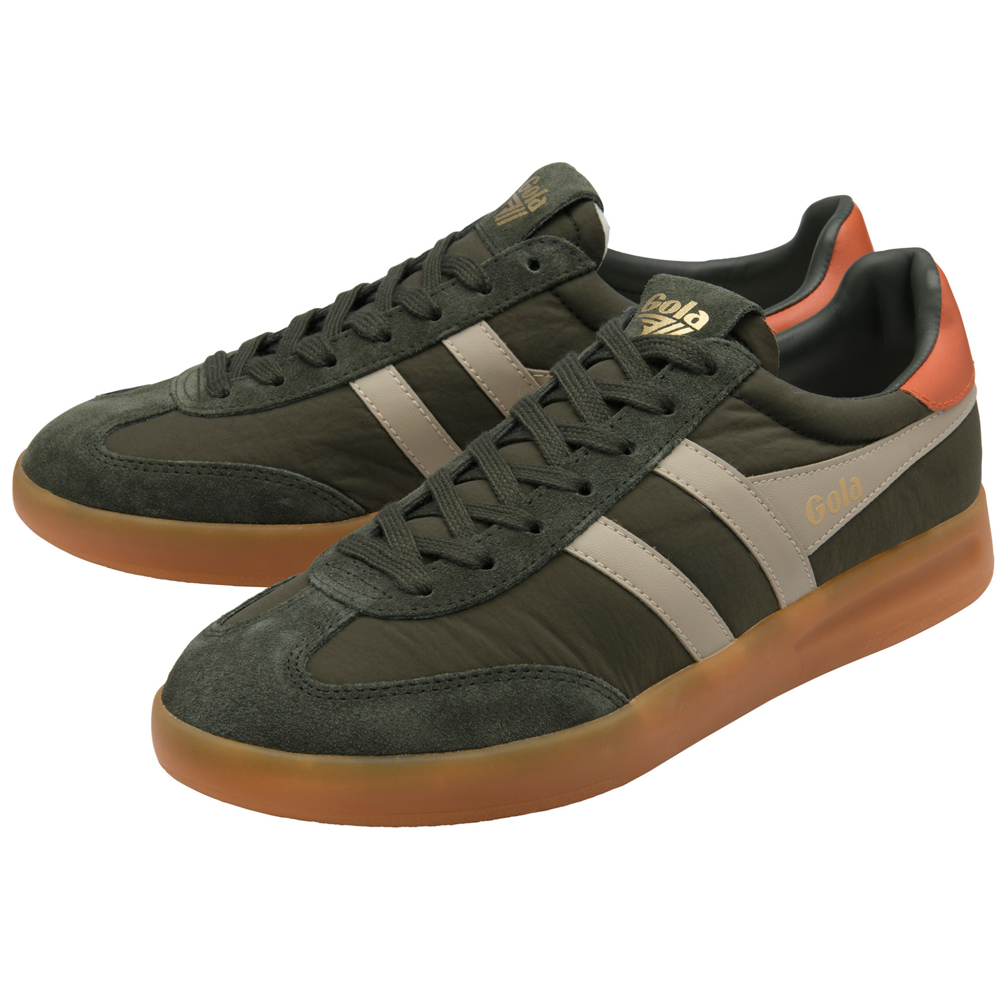 Mens Gola Dark Khaki/Bone/Orange/Gum Cyclone Nylon Trainers