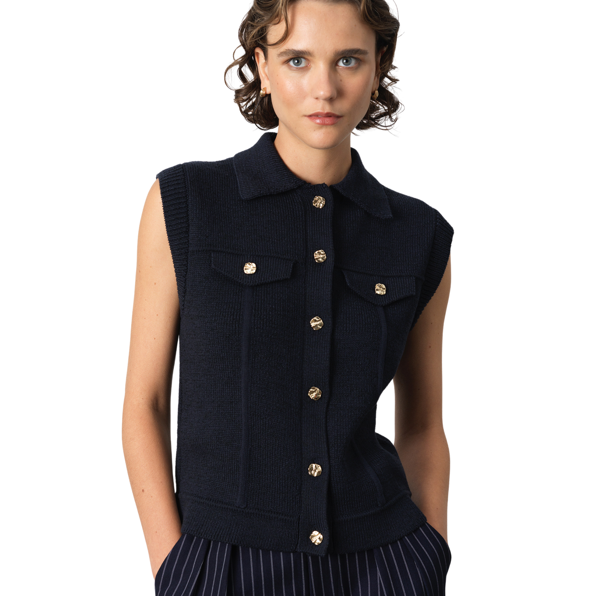 Womens French Connection Indigo Roland Collared Knitted Vest