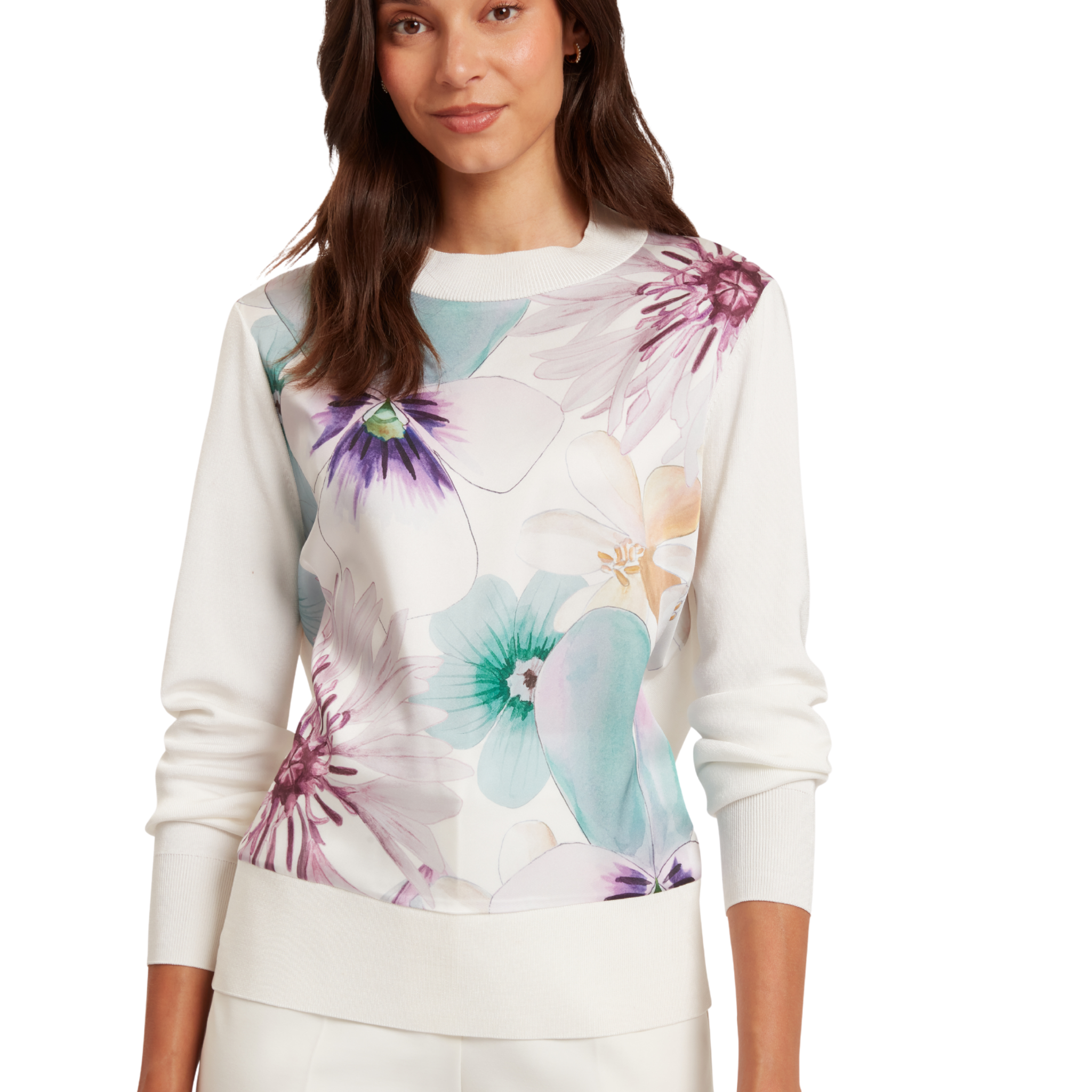 Womens Ted Baker Ivory Jakkia Printed Woven Front Knitted Jumper