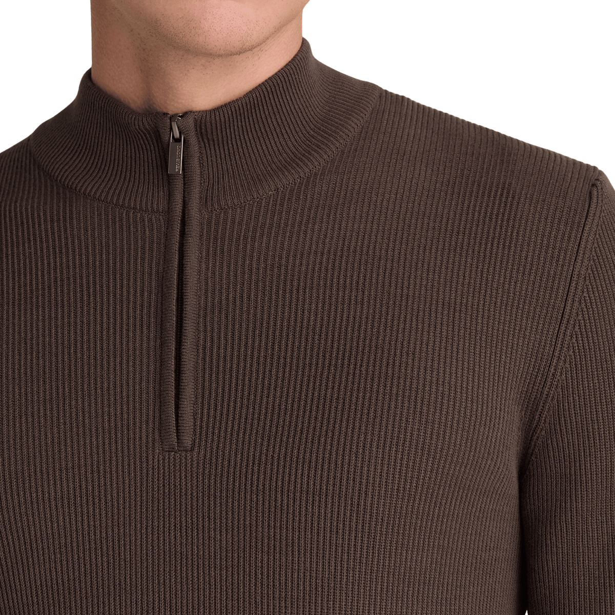 Mens Remus Uomo Brown Ribbed Half Zip Knit Jumper