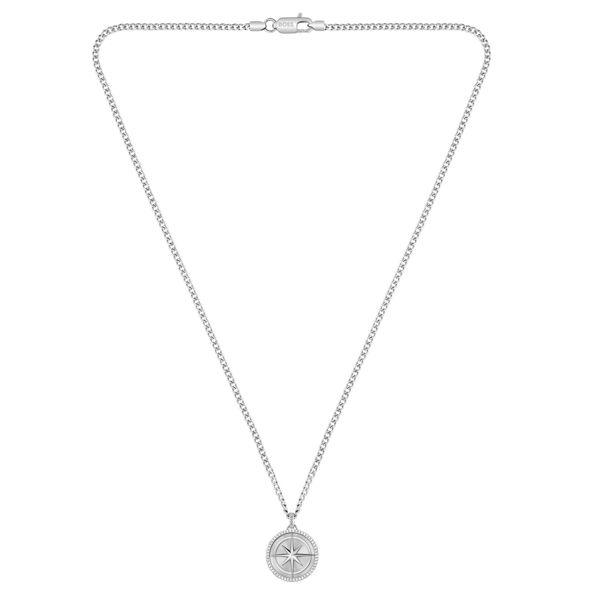Mens BOSS Stainless Steel North Coin Necklace