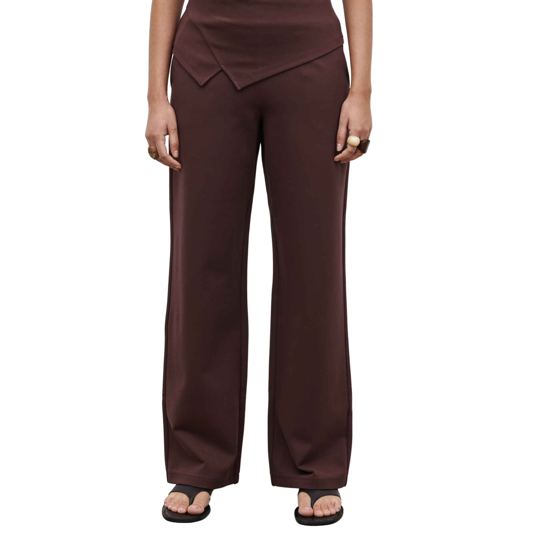 Womens Pretty Lavish Brown Marni Straight Leg Jersey Trousers