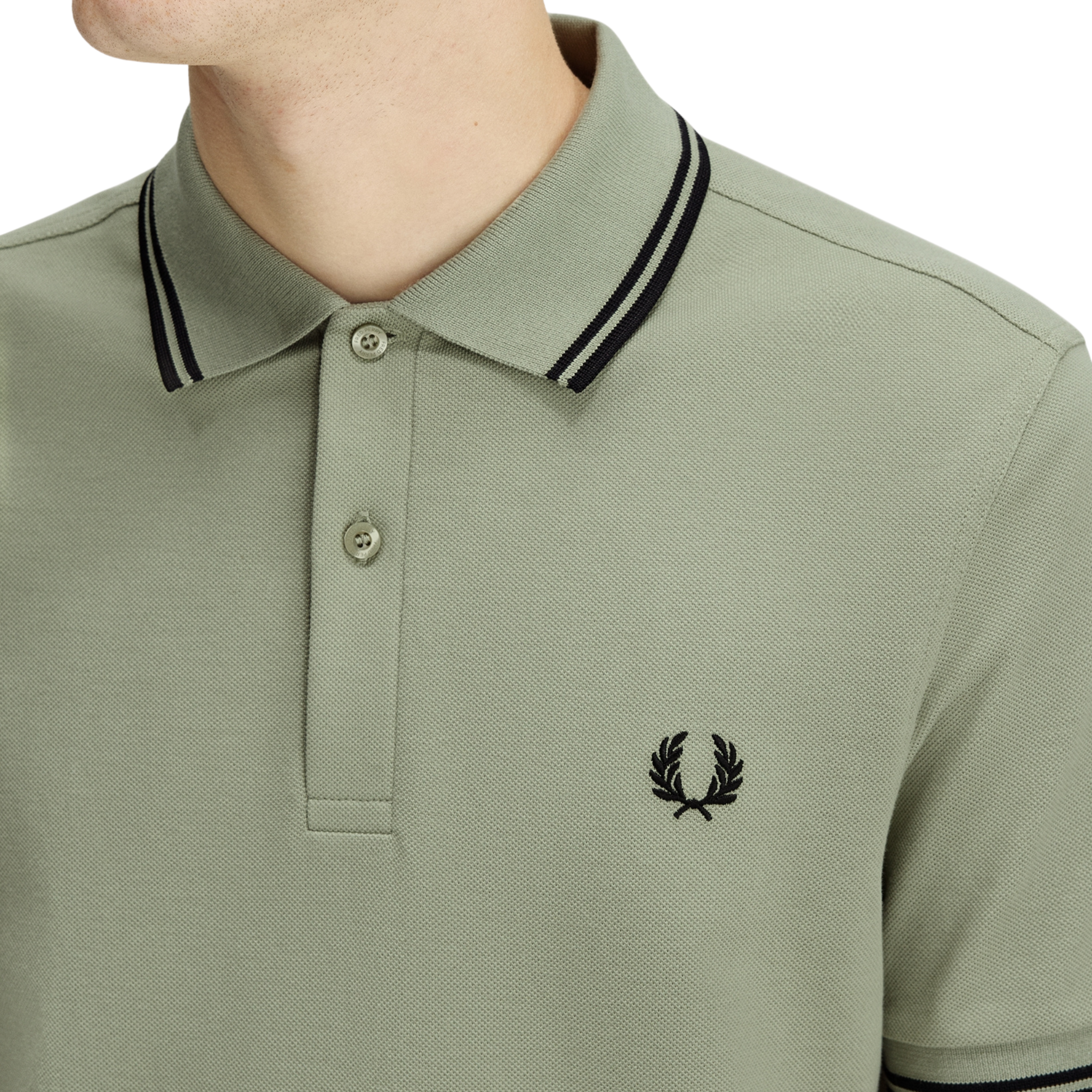 Mens Fred Perry Seagrass/Black Twin Tipped S/s Polo Shirt