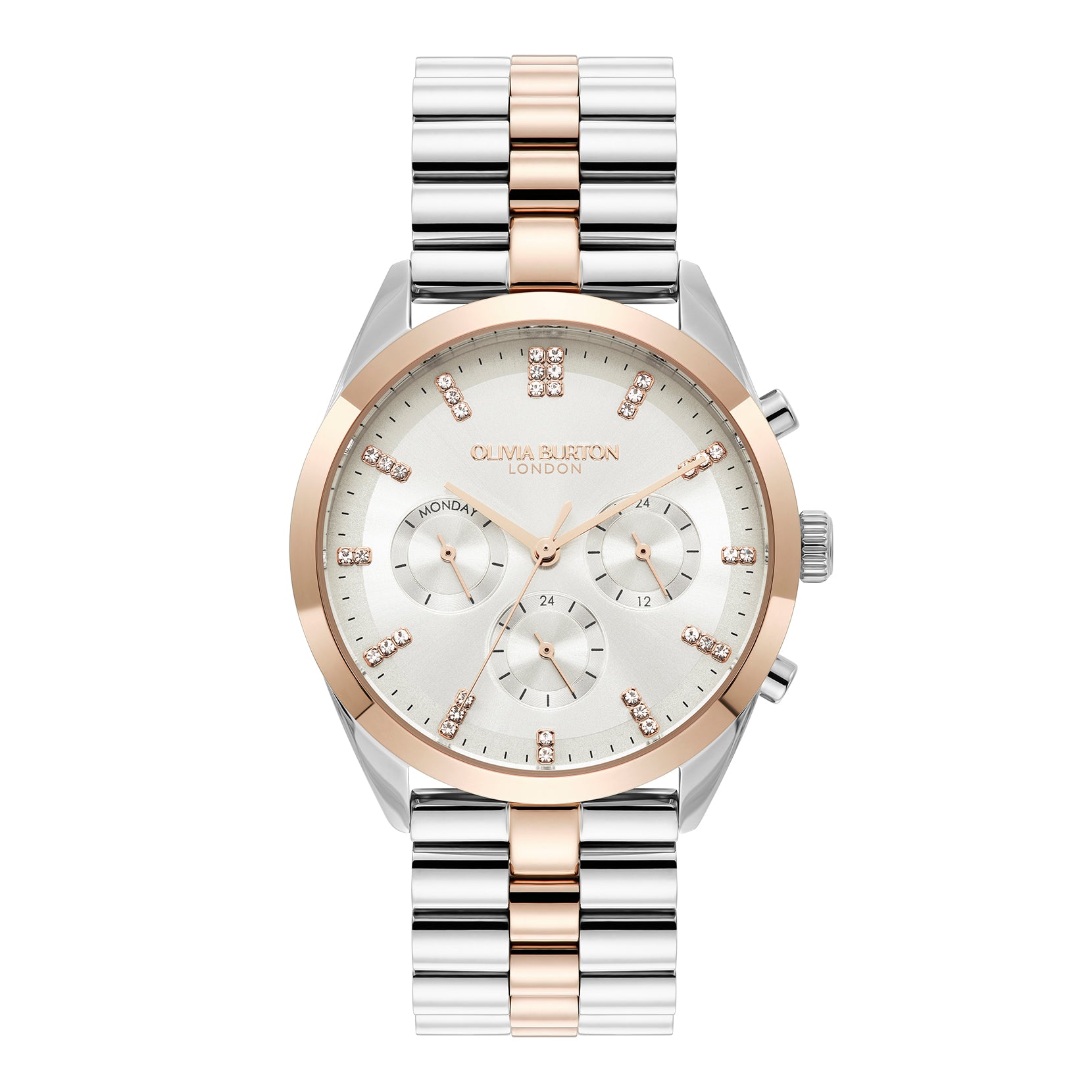 Womens Olivia Burton Silver/RG/White City Classic Bracelet Watch