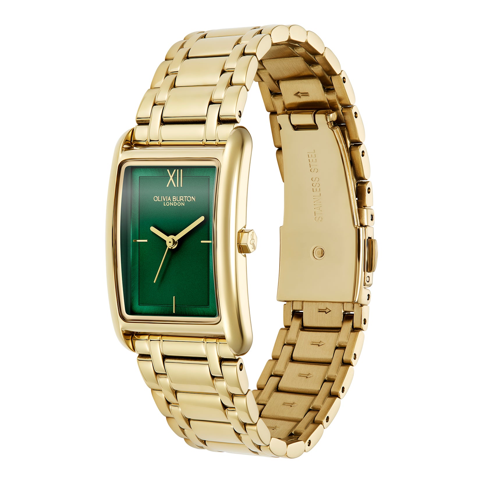 Womens Olivia Burton Gold/Forest Green Grove Tank Bracelet Watch