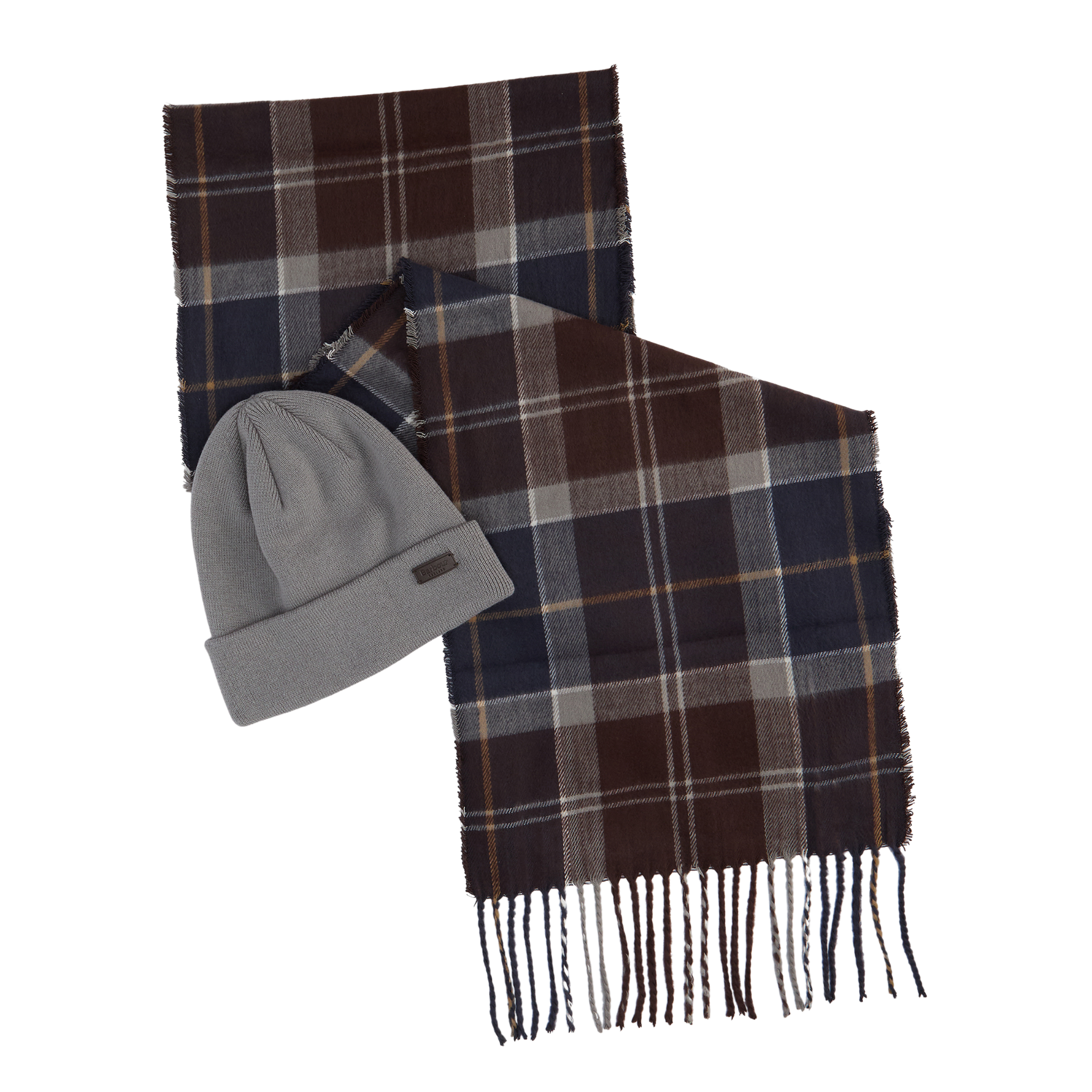 Mens Barbour Midnight Oak Swinton Beanie & Galingale Scarf Gift Set