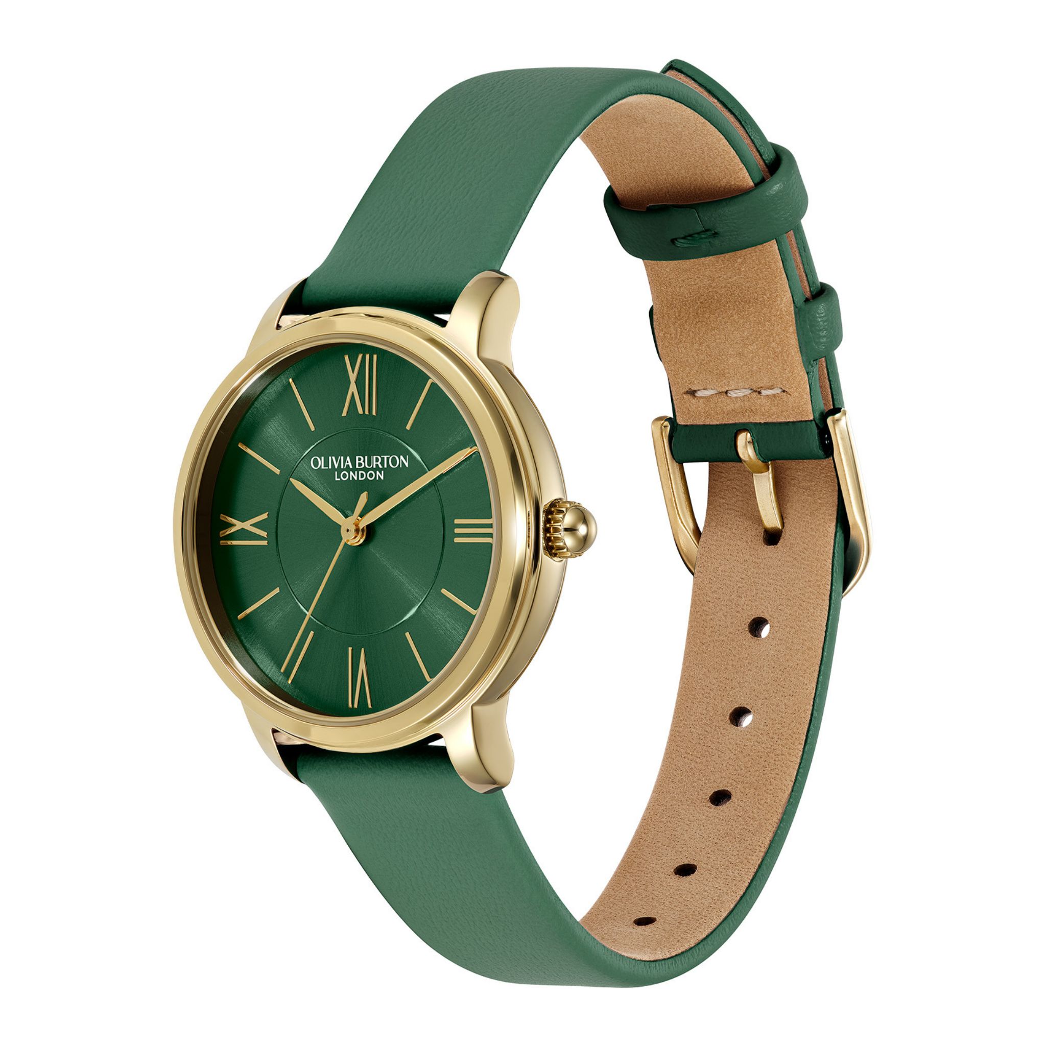 Womens Olivia Burton Gold/Deep Green Westbourne Leather Strap Watch
