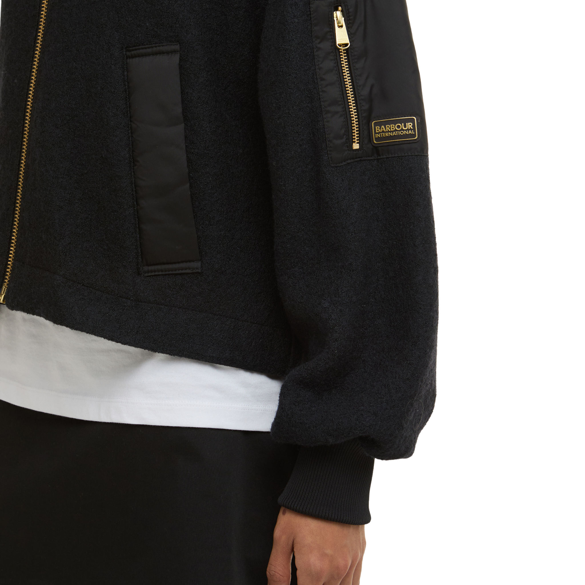 Womens Barbour International Black Monique Wool Bomber Jacket