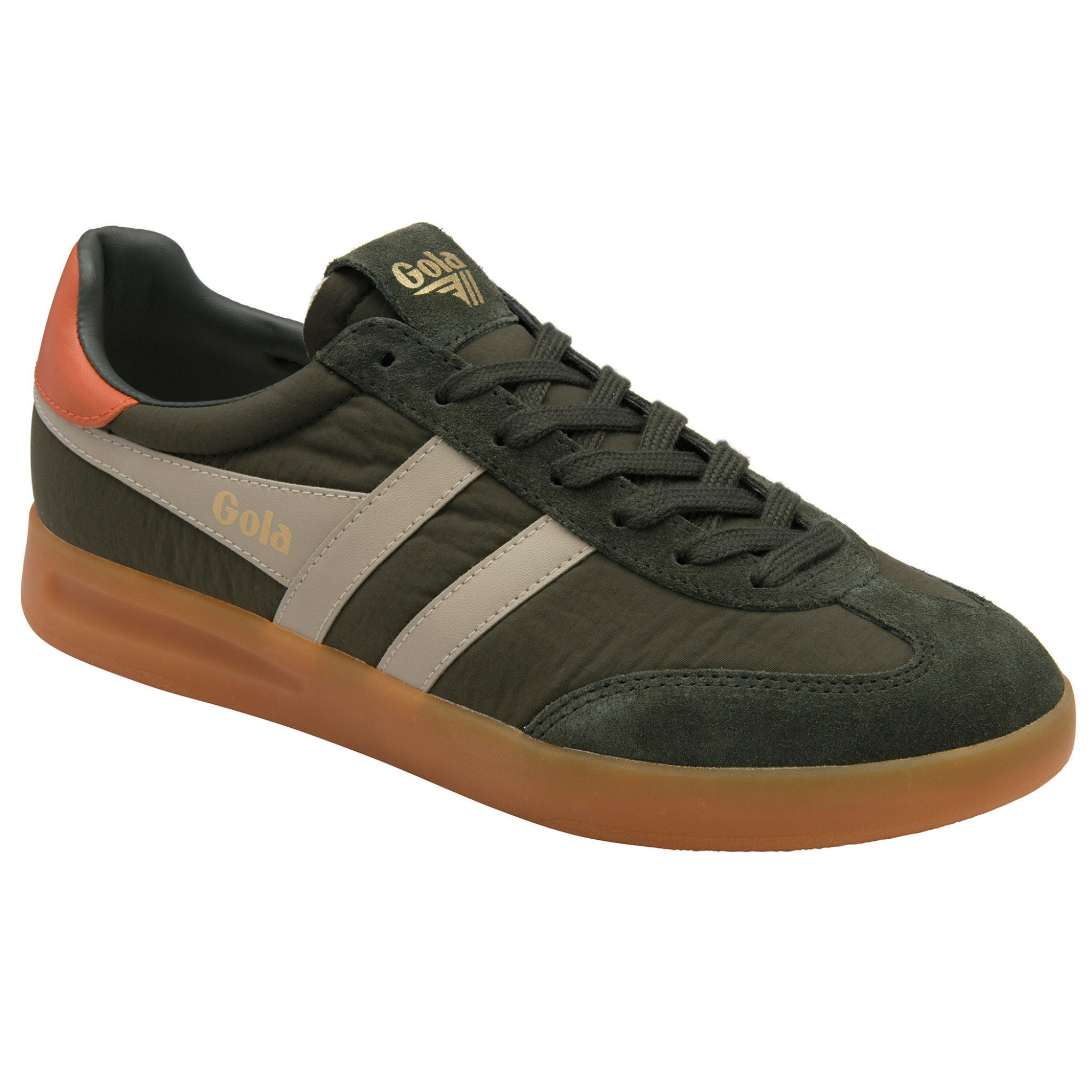 Mens Gola Dark Khaki/Bone/Orange/Gum Cyclone Nylon Trainers