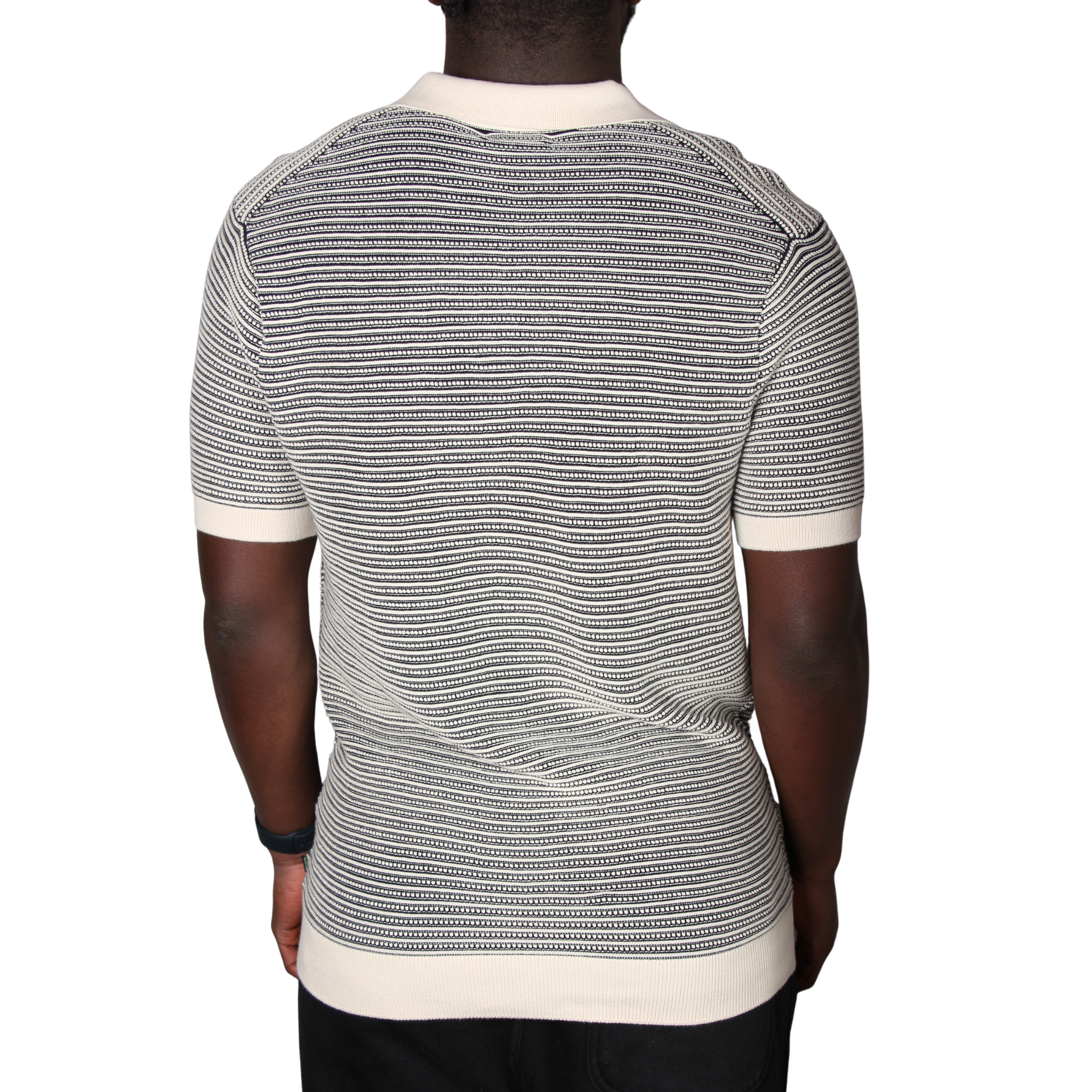 Mens Remus Uomo Navy Stripe Knit Open Collar S/s Polo Shirt