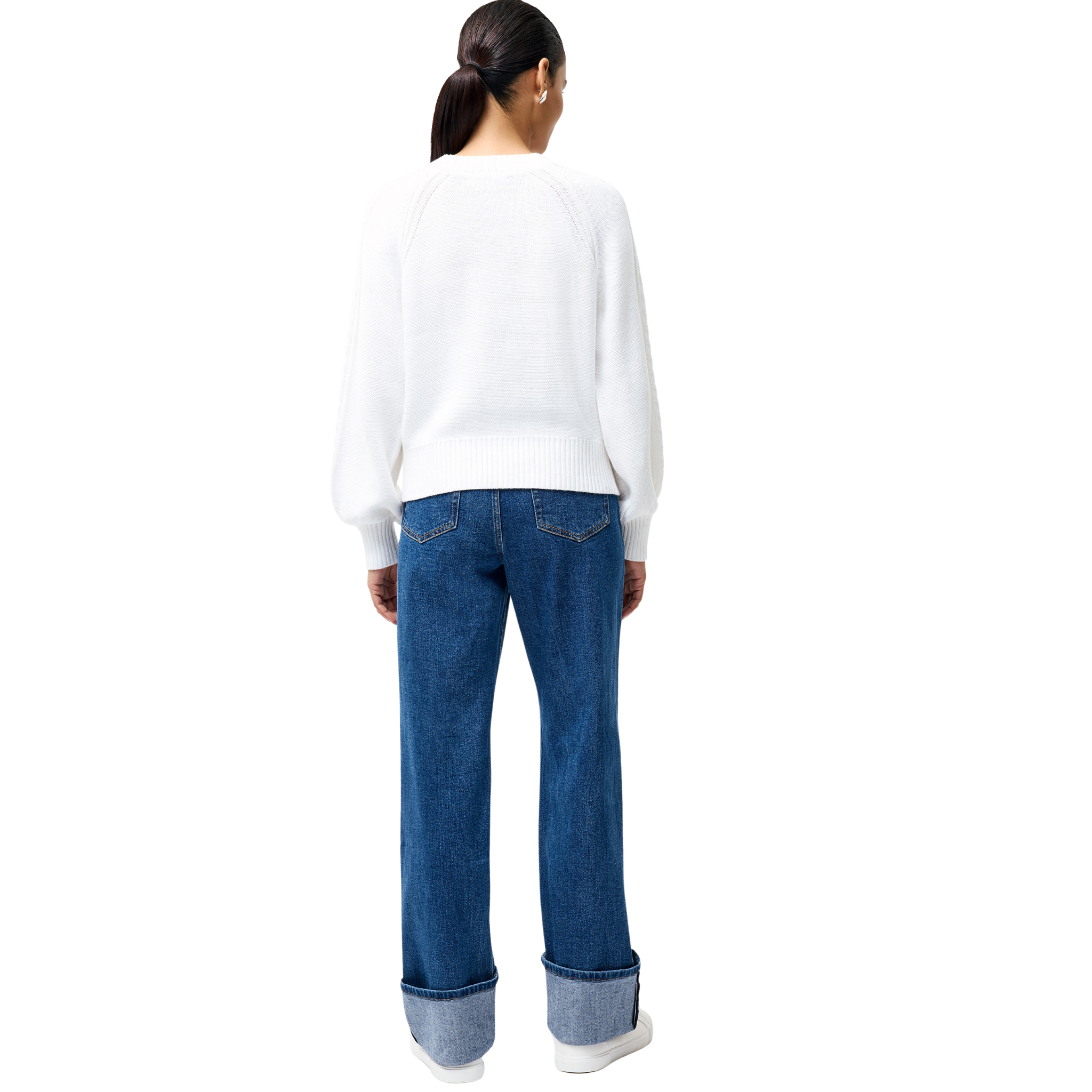 Womens French Connection Linen White Lily Cable Sleeve Jumper