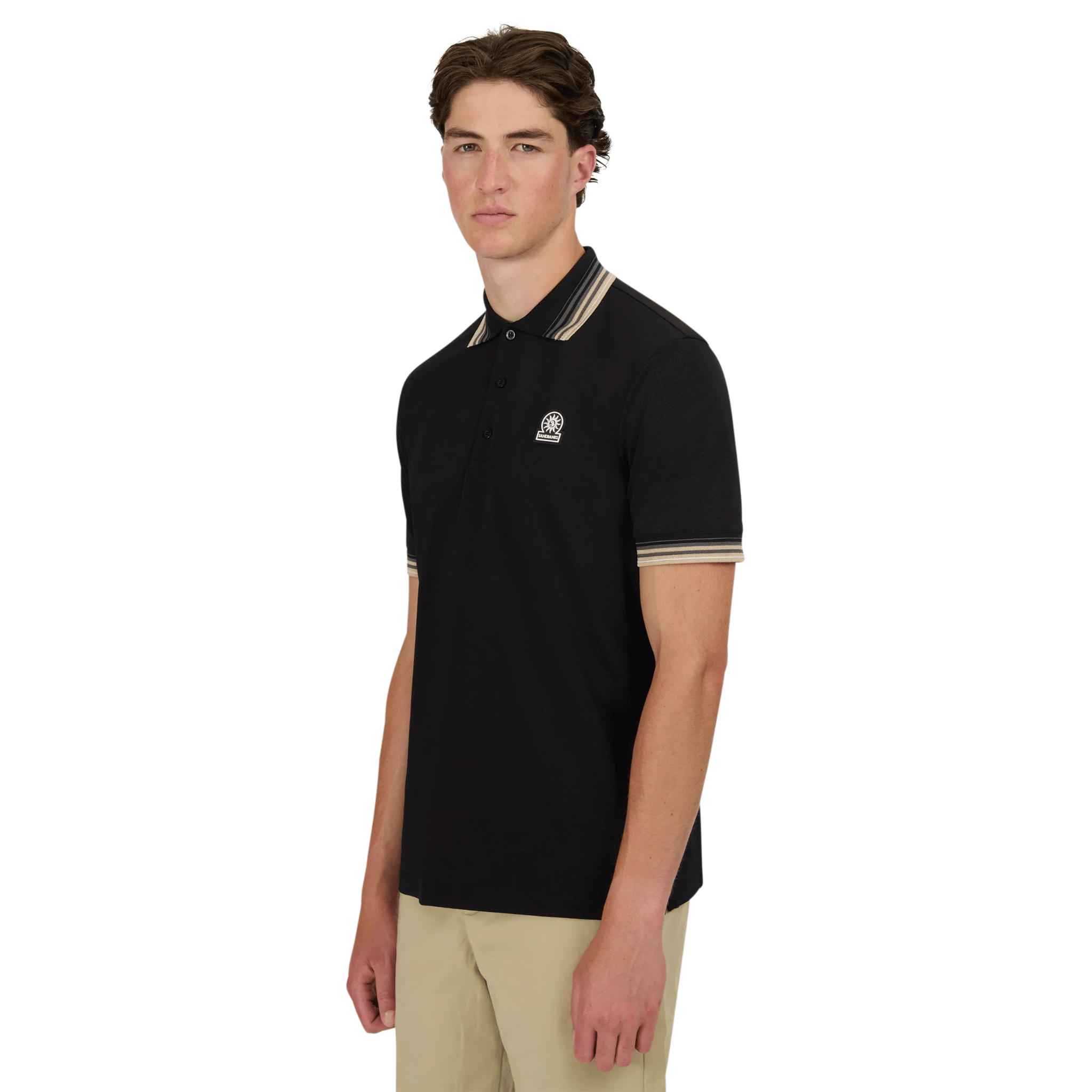 Mens Sandbanks Black Gradient Rib S/s Polo Shirt