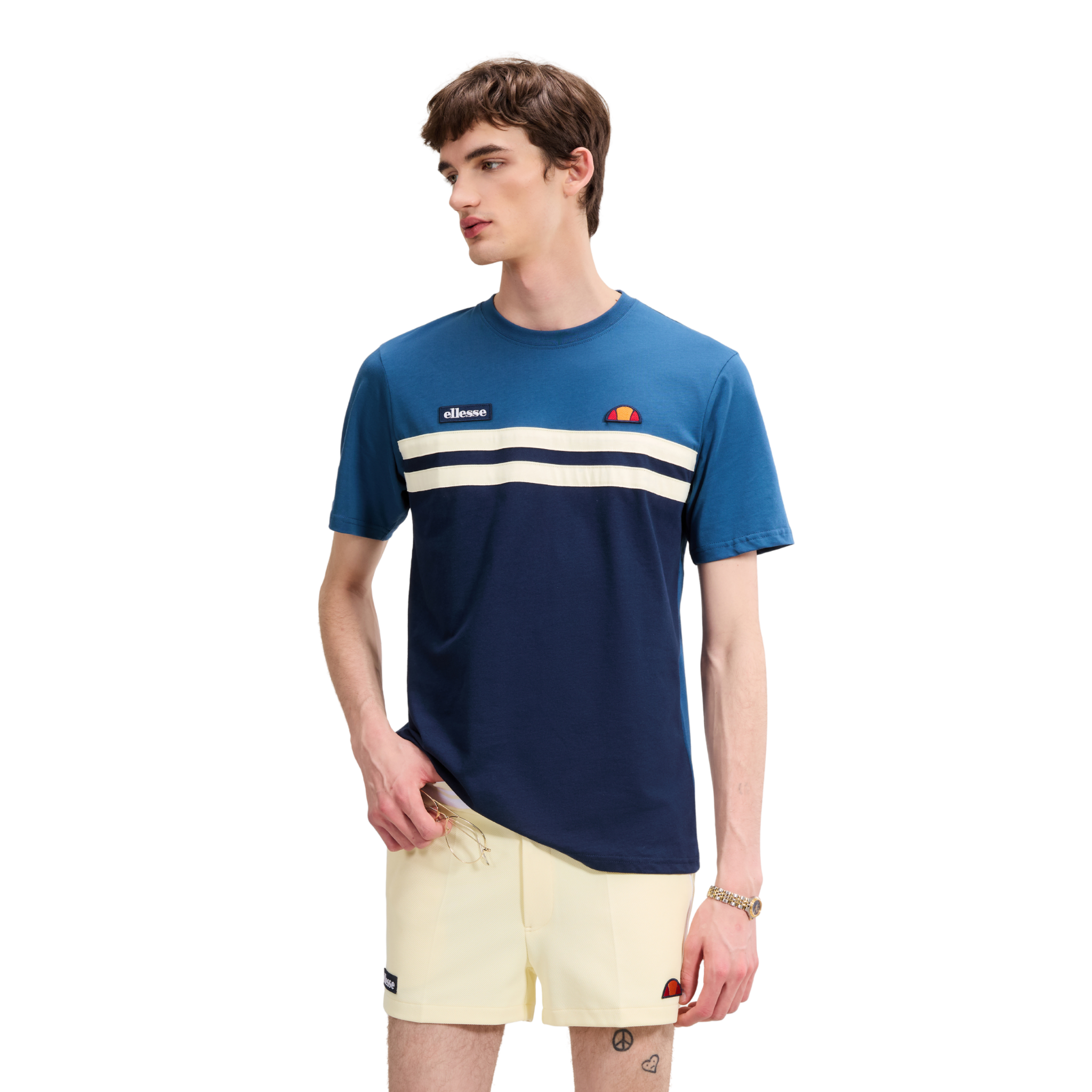 Mens Ellesse Navy/Light Yellow Venire S/s T Shirt