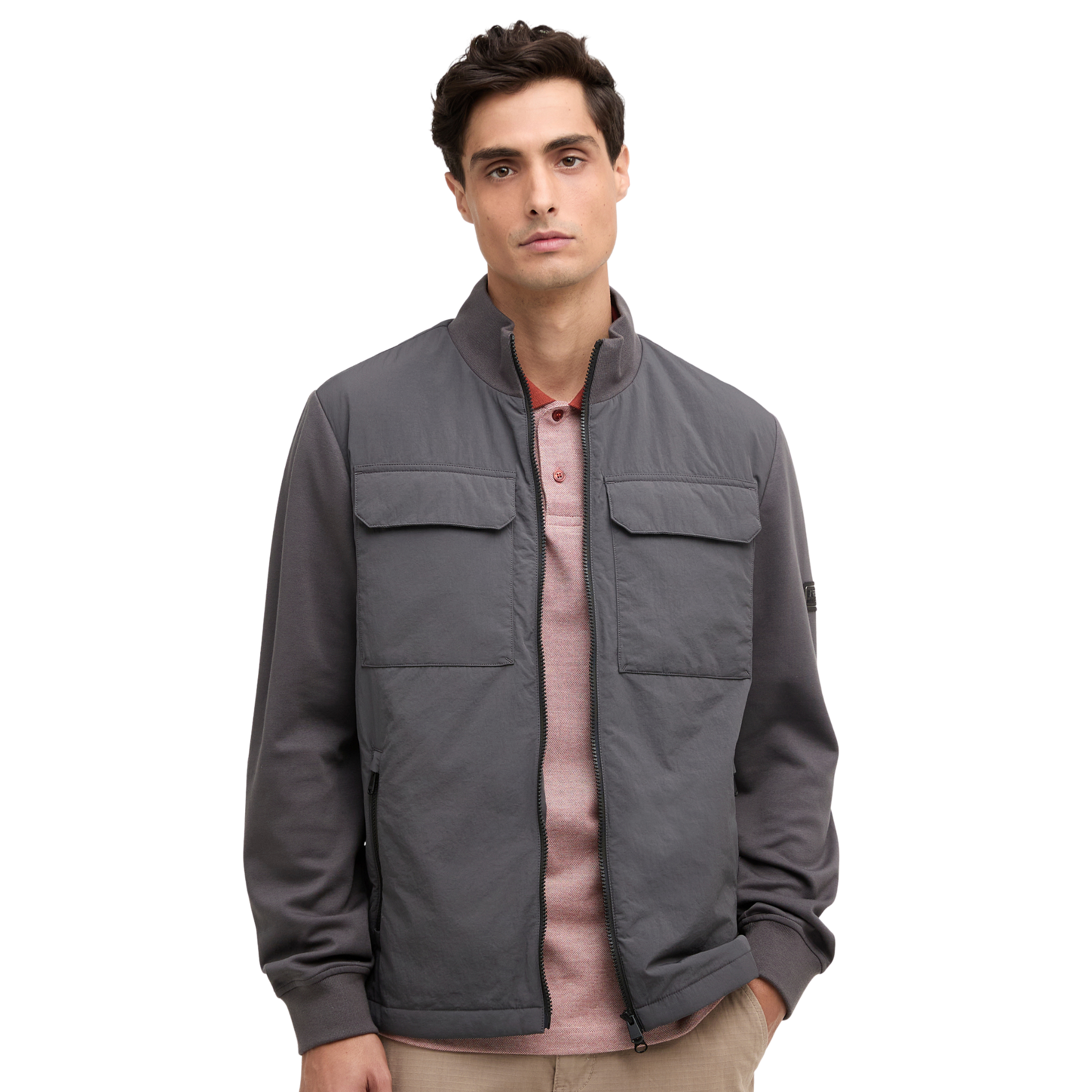 Mens Barbour International Charcoal Ethan Quilted Sweat Jacket