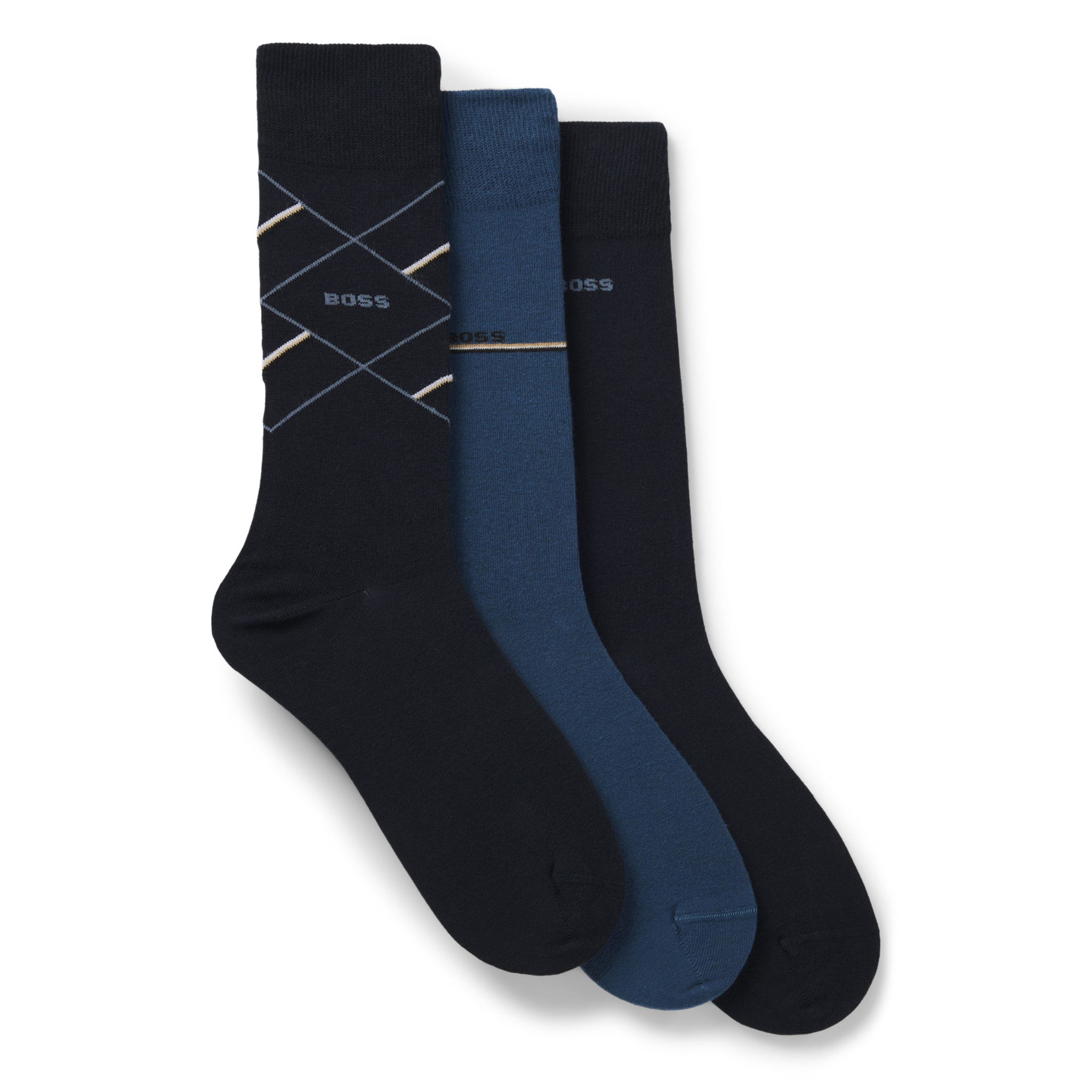 Mens BOSS Dark Blue 3PK Giftset Icon Socks