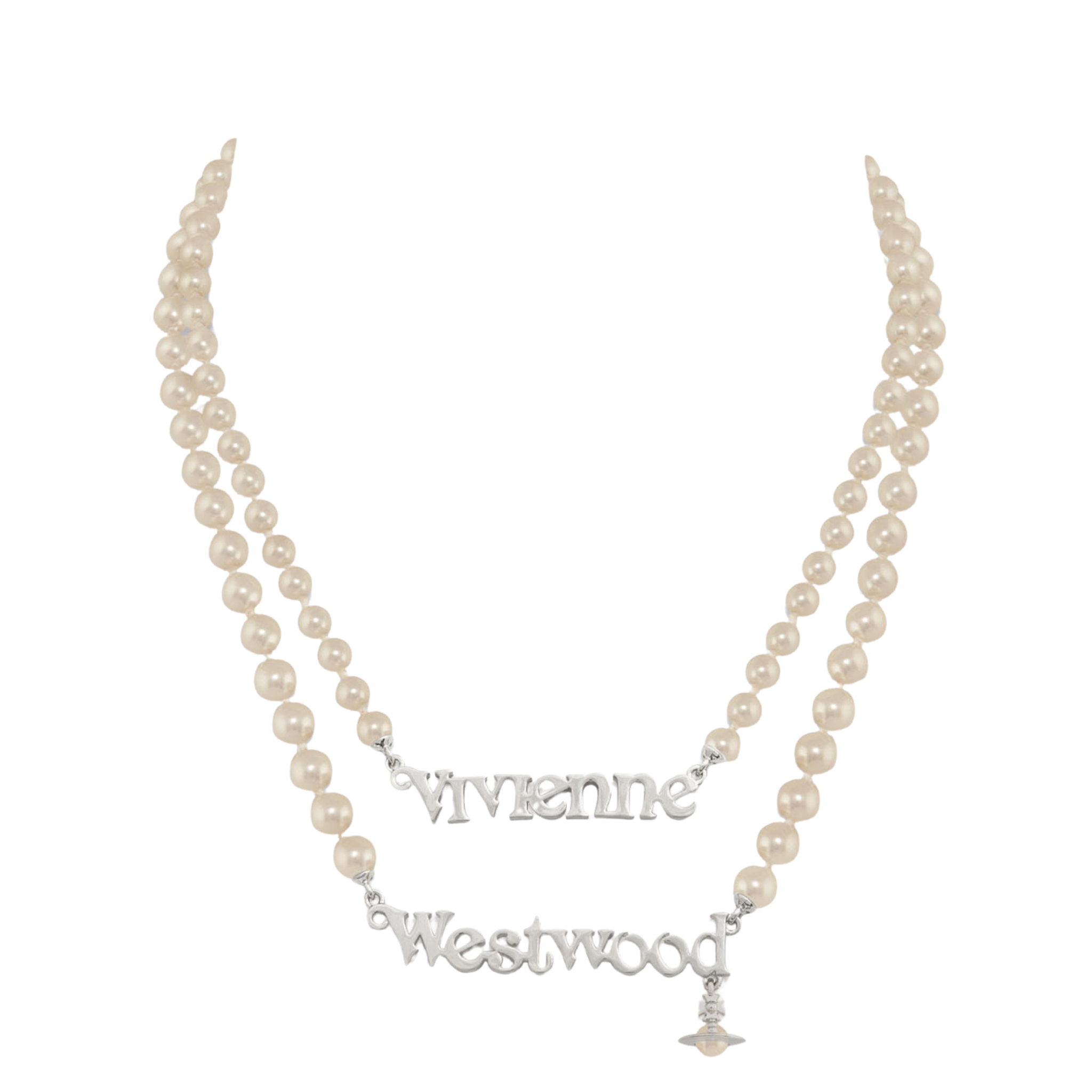 Vivienne Westwood Platinum/Cream Amelia Pearl Double Necklace
