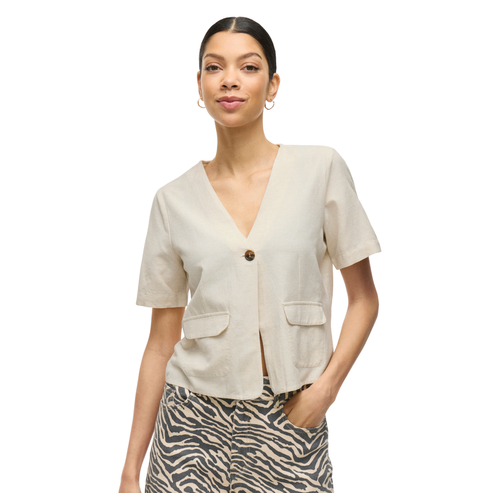 Womens Vila Natural Melange Viprisilla V-Neck Co-ord Top