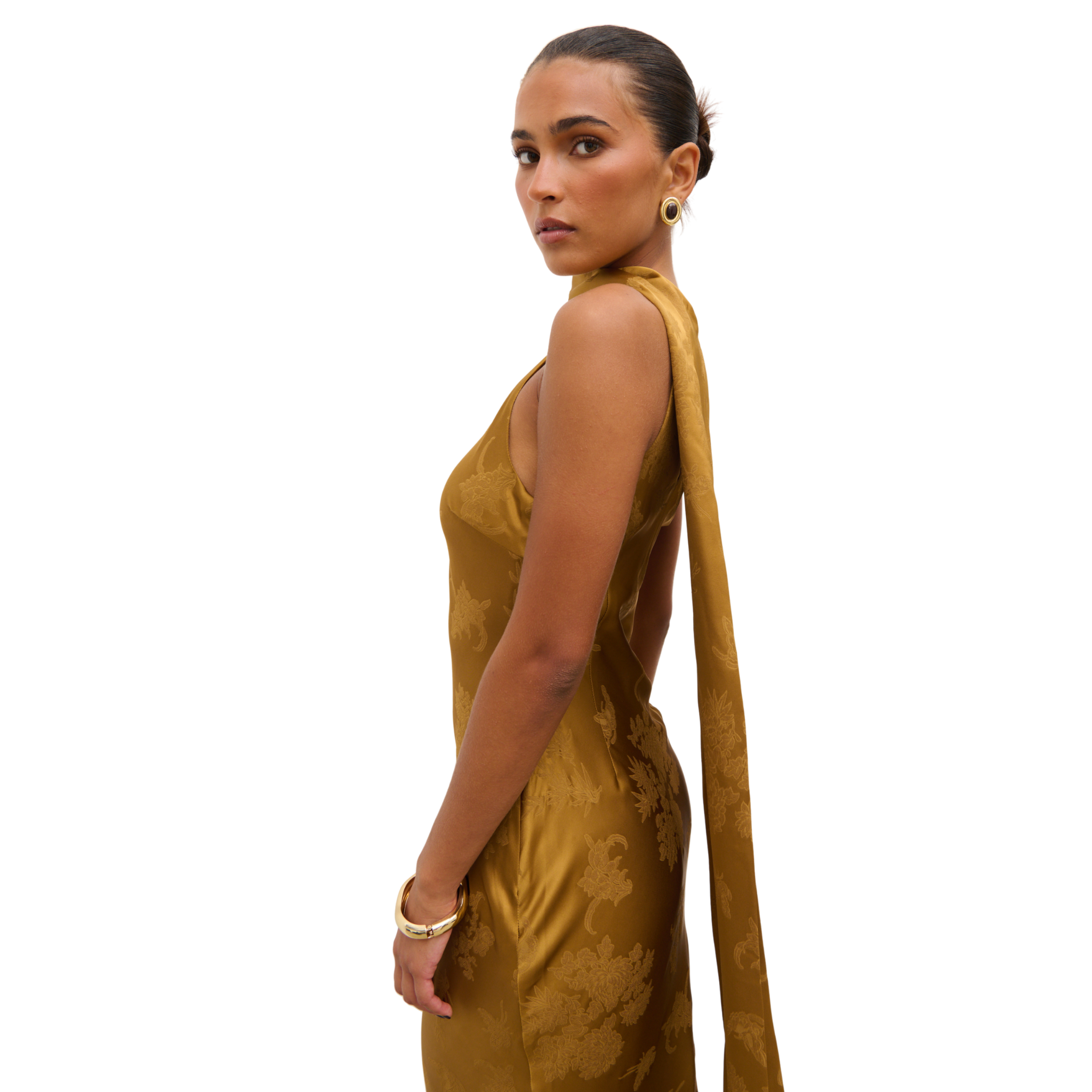 Womens Pretty Lavish Dark Honey Lethe Scarf Maxi Dress