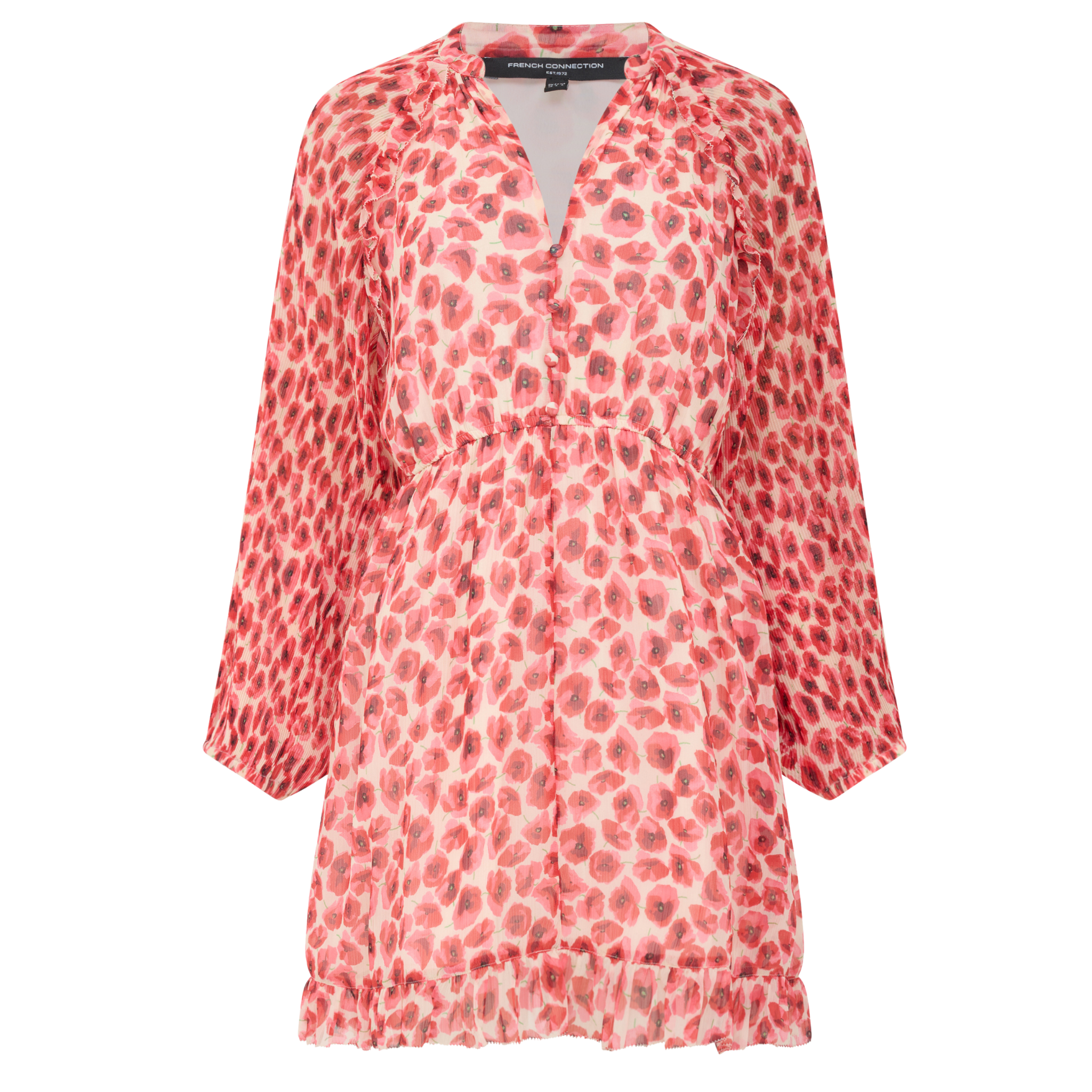 Womens French Connection Red Multi Poppy Emina Pleated Sleeve Dress