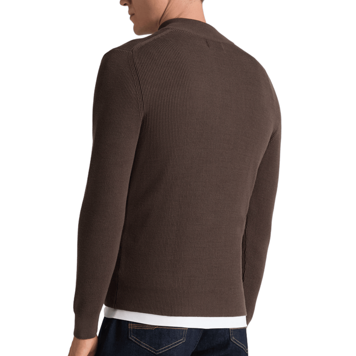 Mens Remus Uomo Brown Ribbed Half Zip Knit Jumper