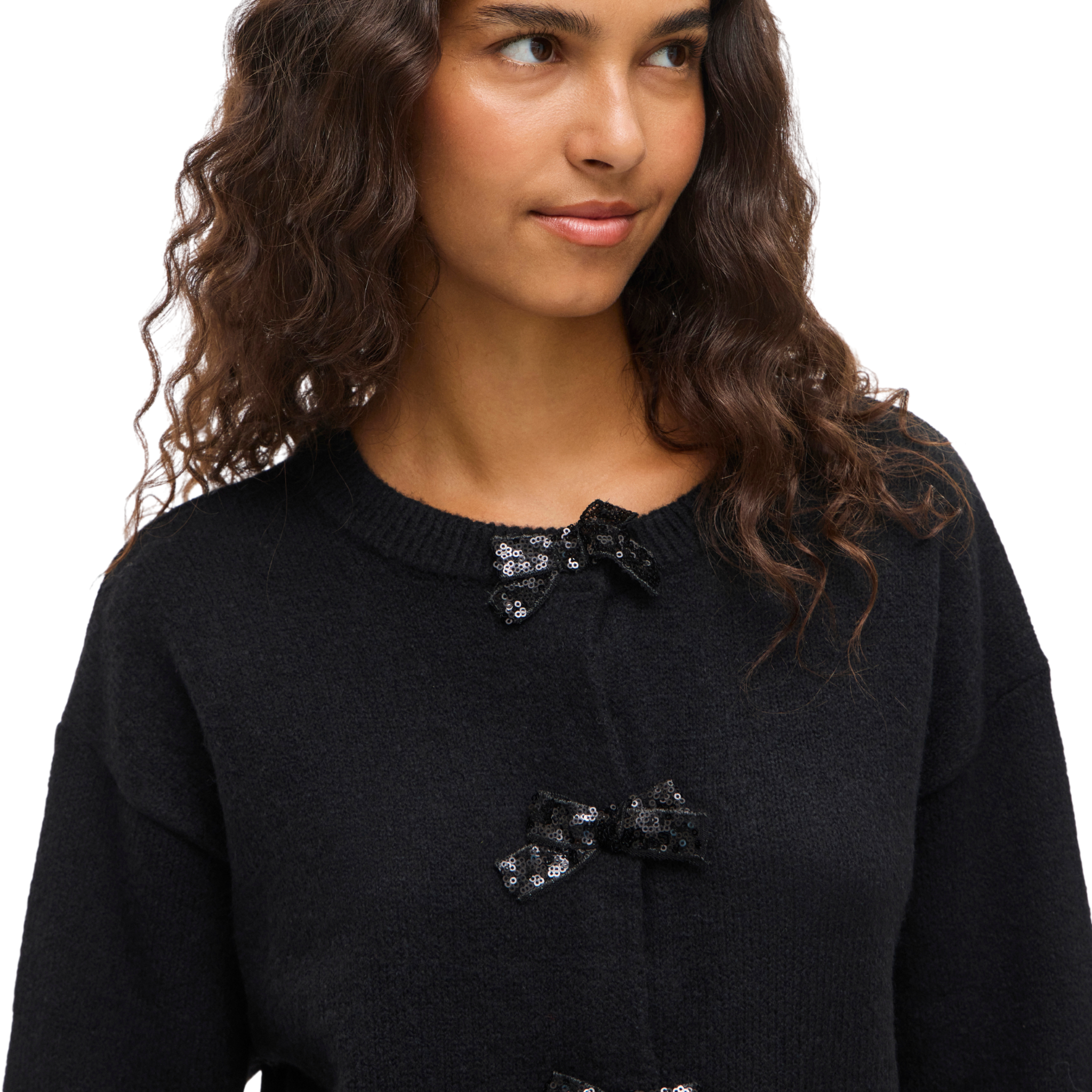 Womens Vila Black Beauty Vibrianna Bow Knit Cardigan