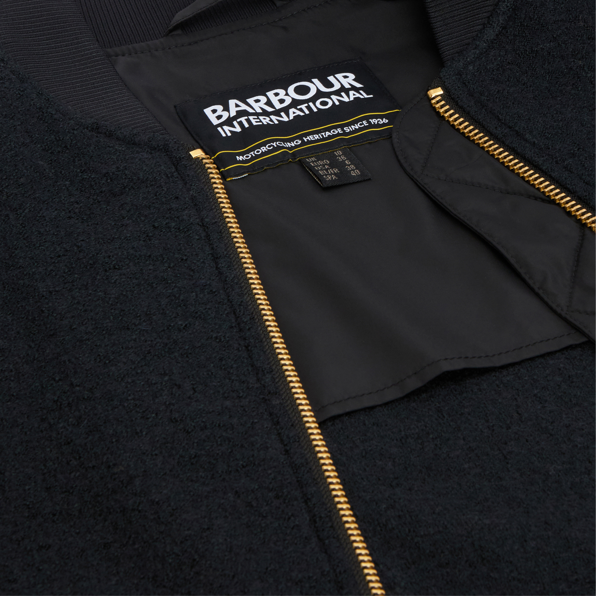 Womens Barbour International Black Monique Wool Bomber Jacket