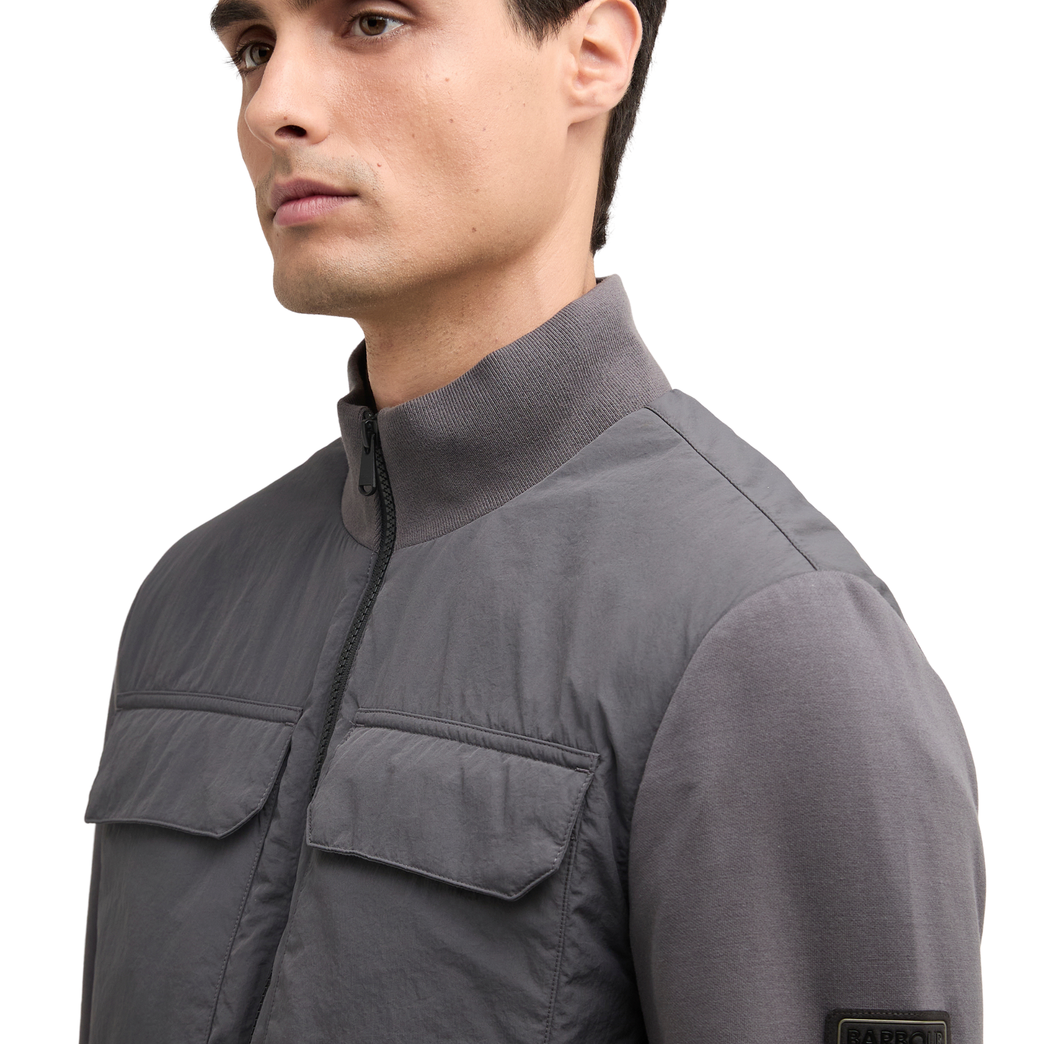 Mens Barbour International Charcoal Ethan Quilted Sweat Jacket