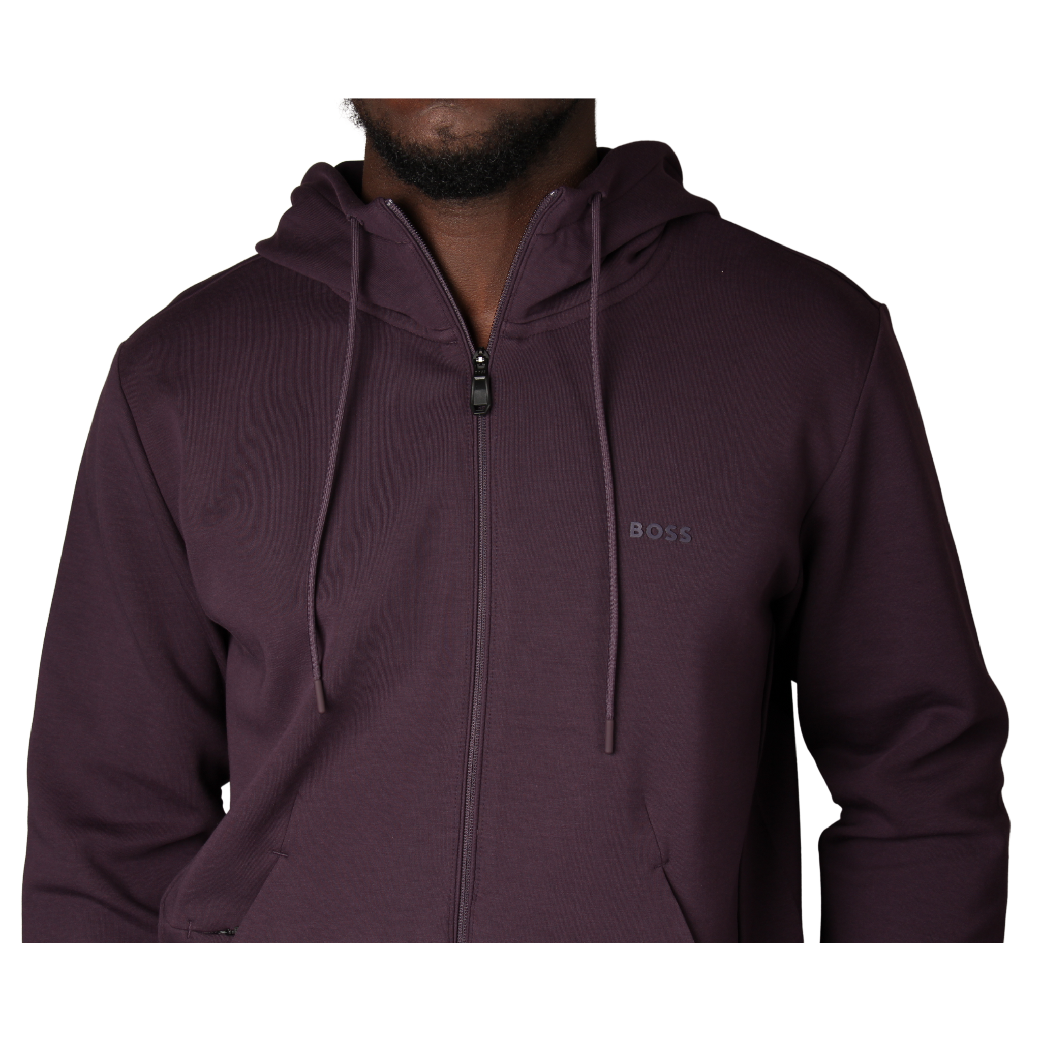 Mens BOSS Medium Purple Saggy Zip Through Hoodie
