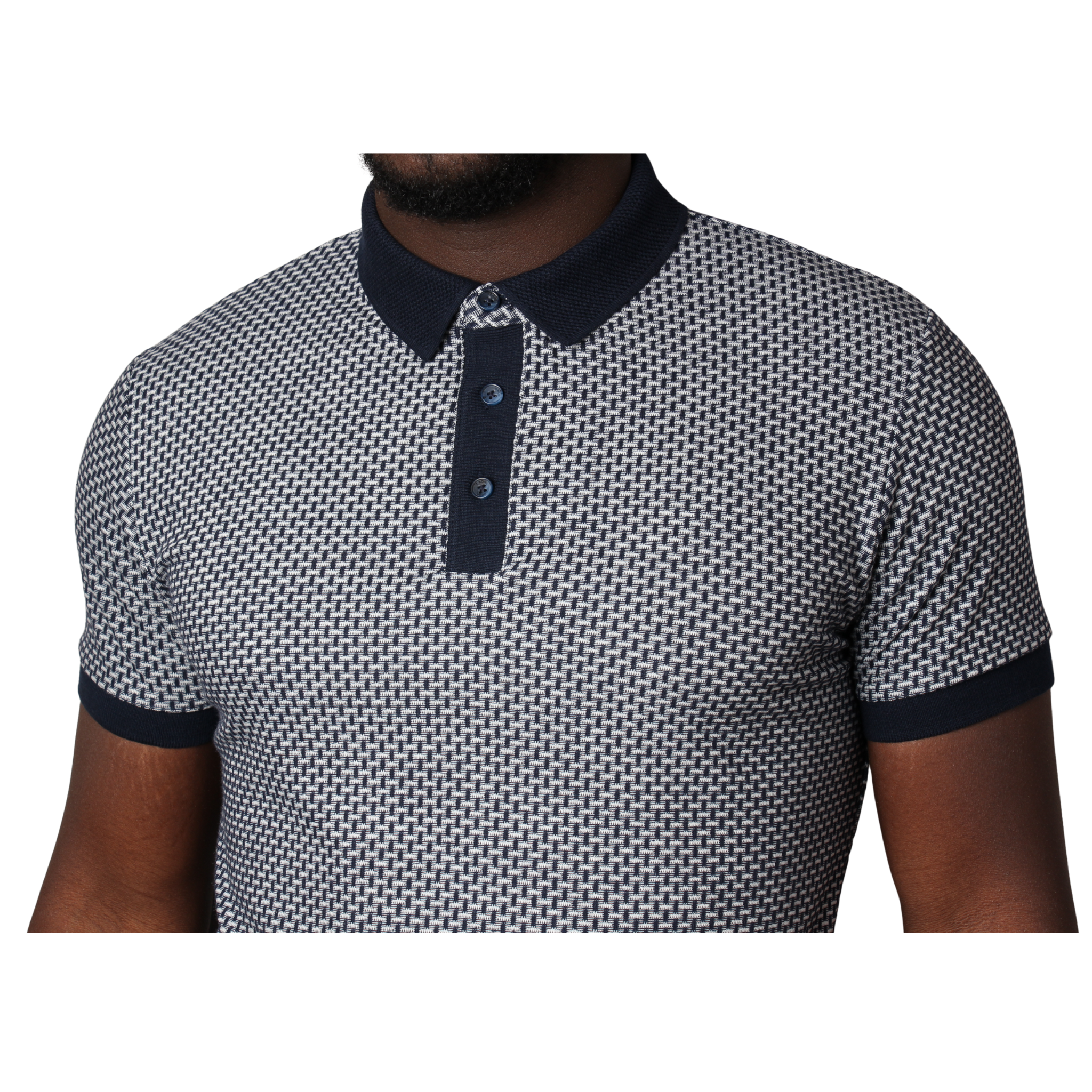 Mens Remus Uomo Navy Basket Weave S/s Polo Shirt