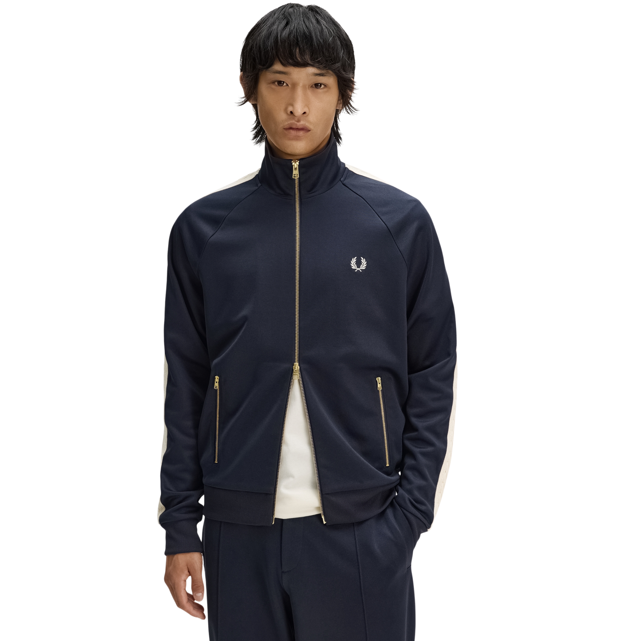 Mens Fred Perry Navy Cable Taped Track Jacket