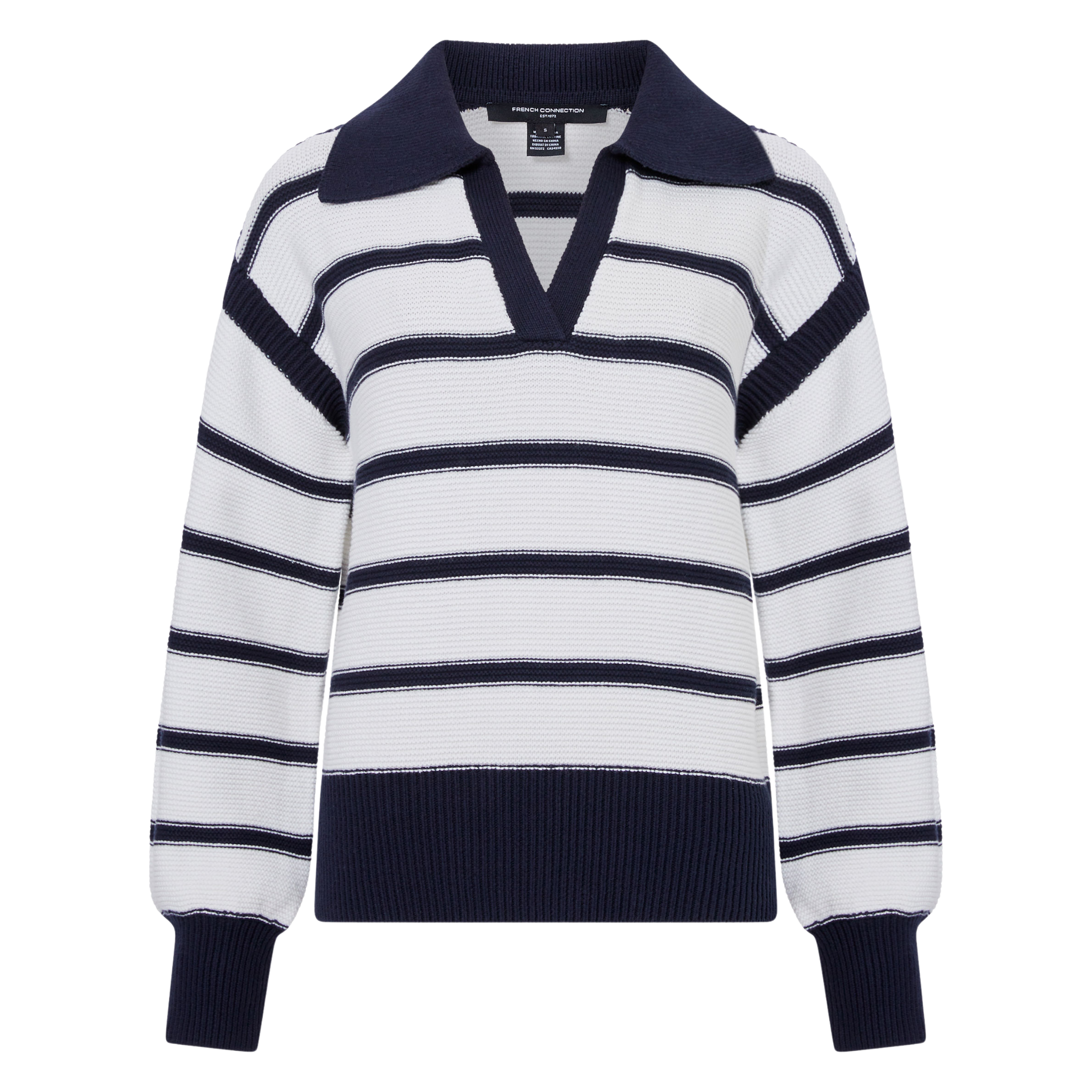 Womens French Connection Navy/Winter White Lily Mozart Striped Polo Knit