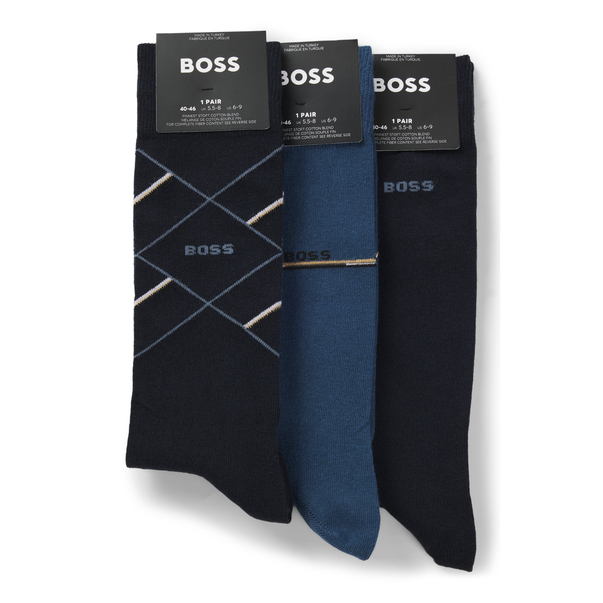 Mens BOSS Dark Blue 3PK Giftset Icon Socks