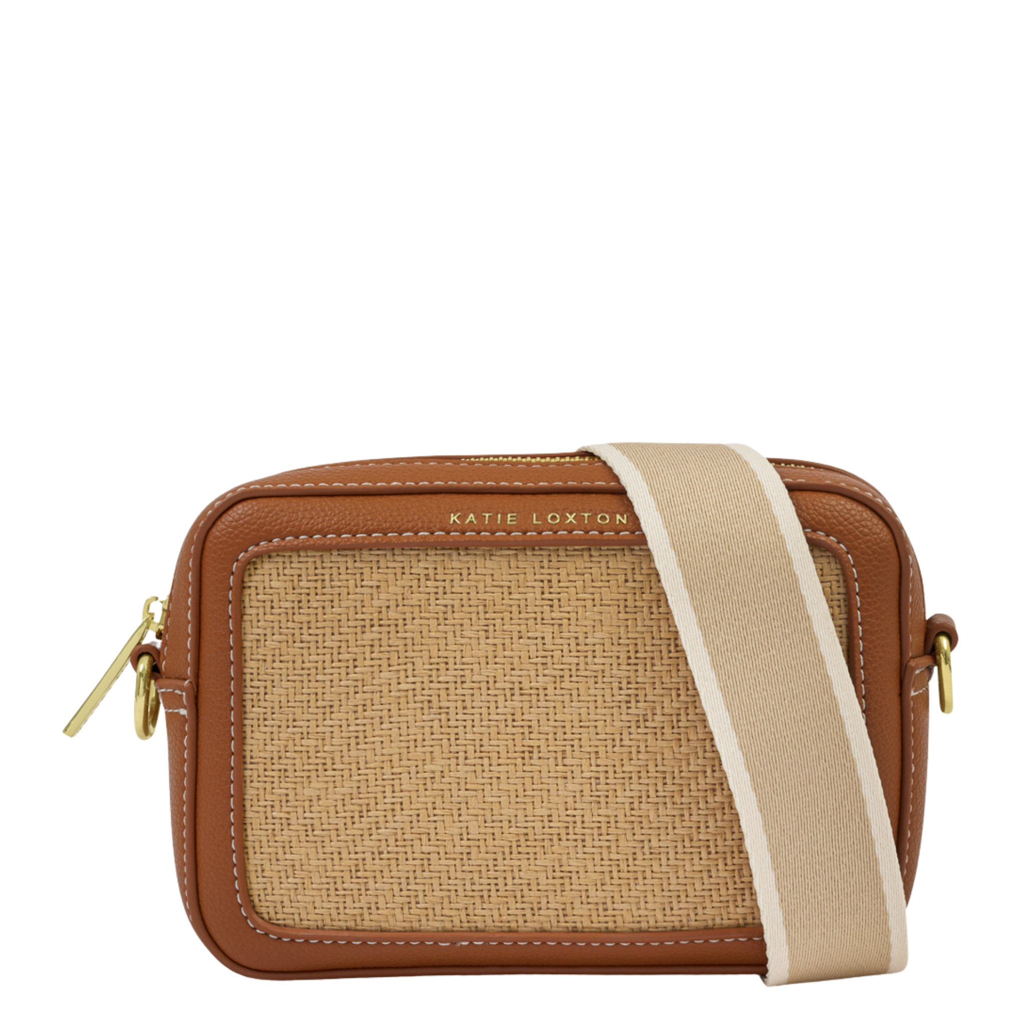 Womens Katie Loxton Natural Raffia/Cognac Avery Raffia Small Crossbody Bag