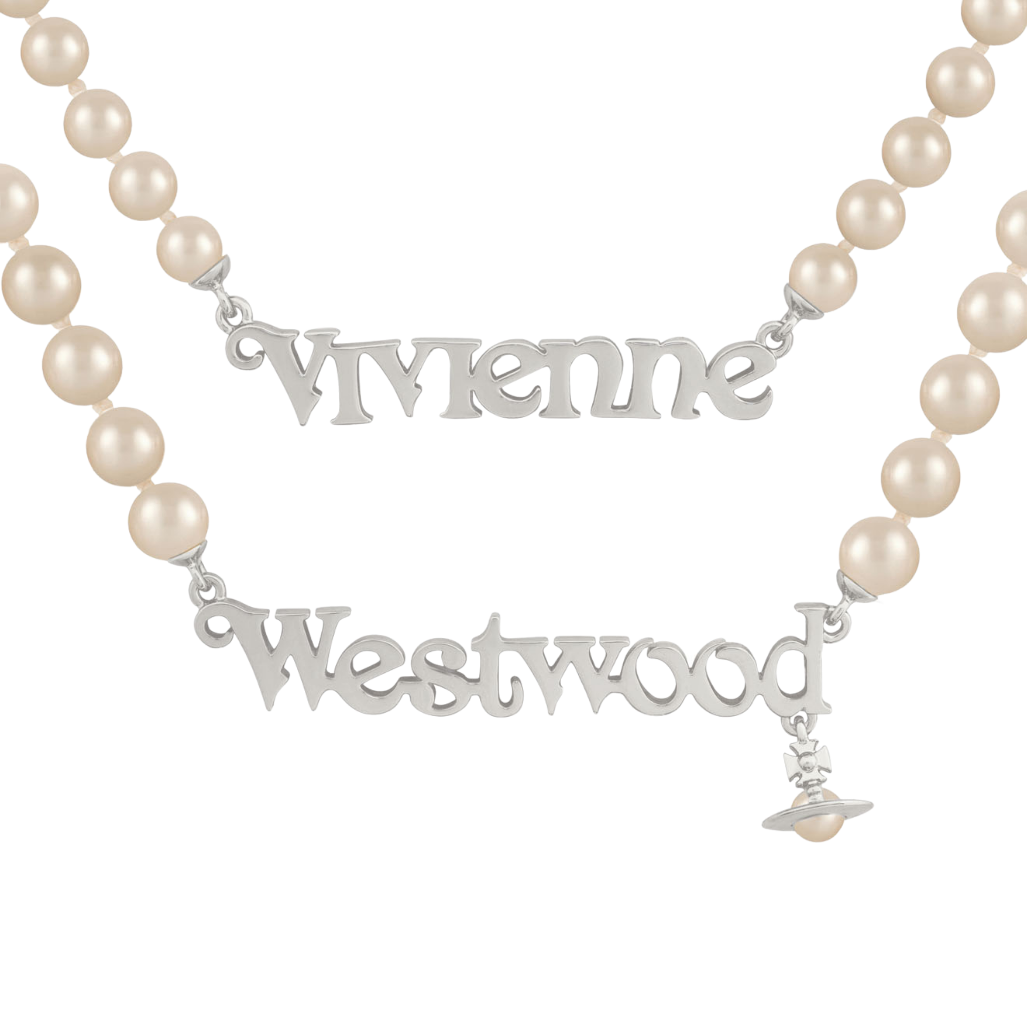 Vivienne Westwood Platinum/Cream Amelia Pearl Double Necklace