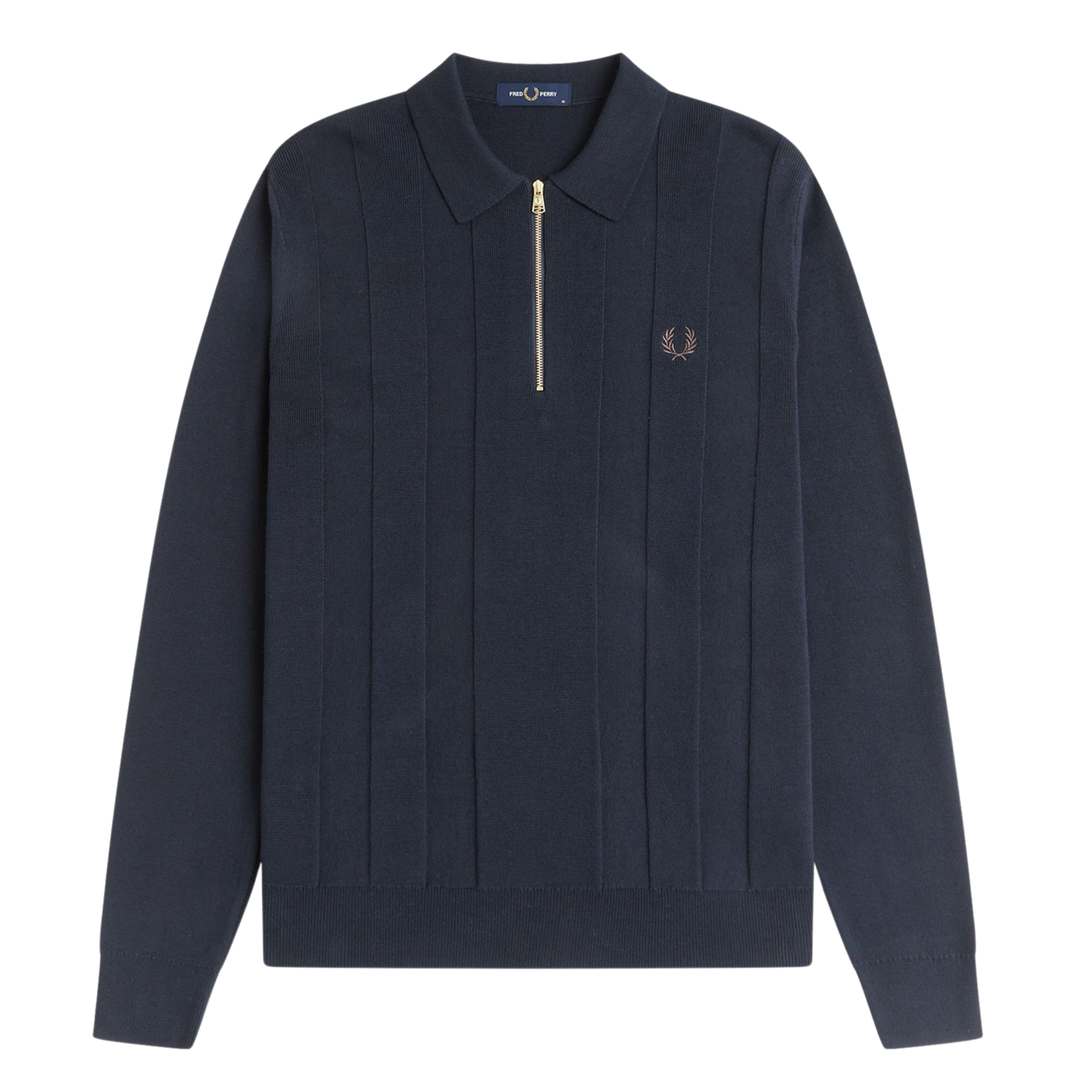 Mens Fred Perry Navy Tonal Stripe Knitted Zip Neck L/s Polo