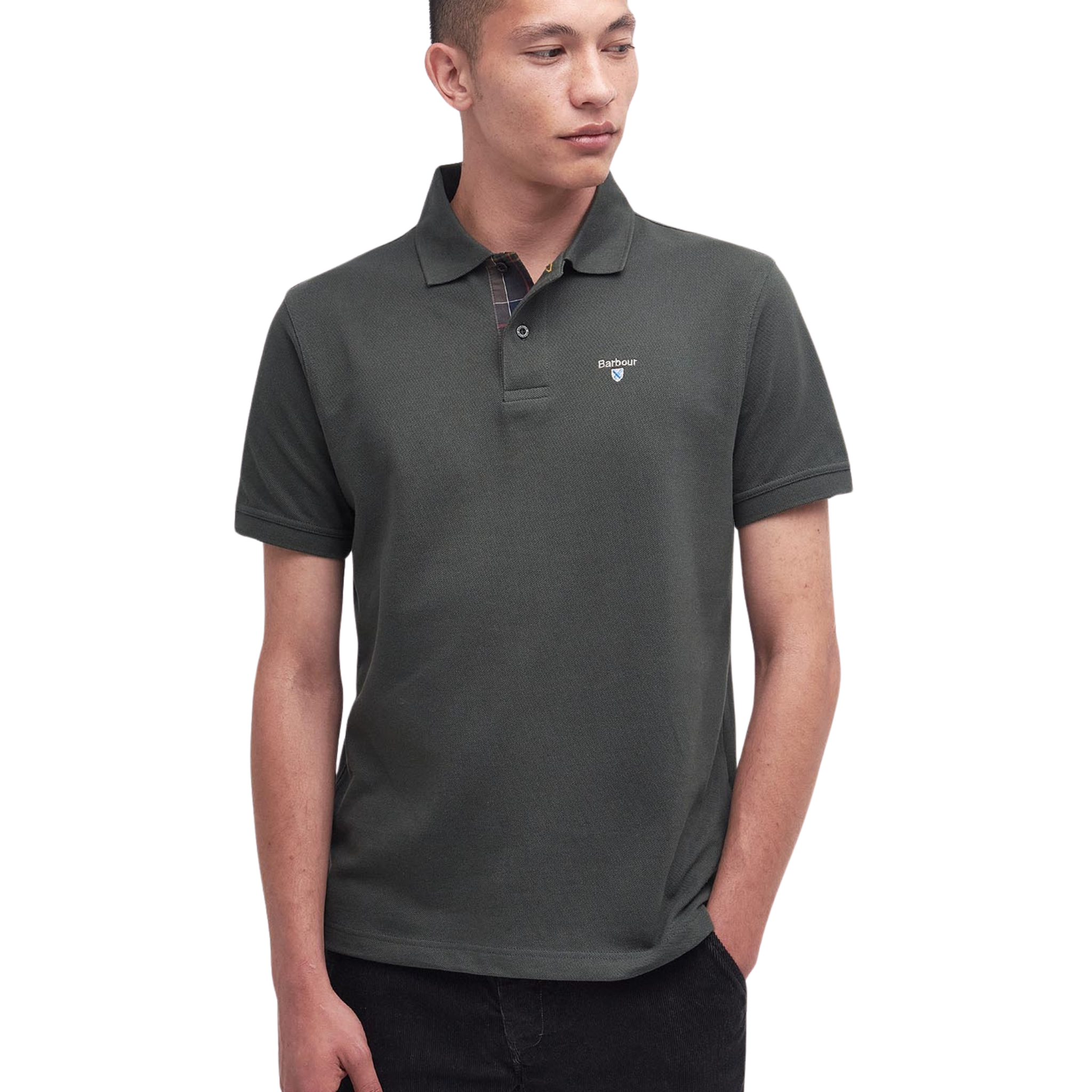Mens Barbour Forest Green Tartan Pique S/s Polo Shirt