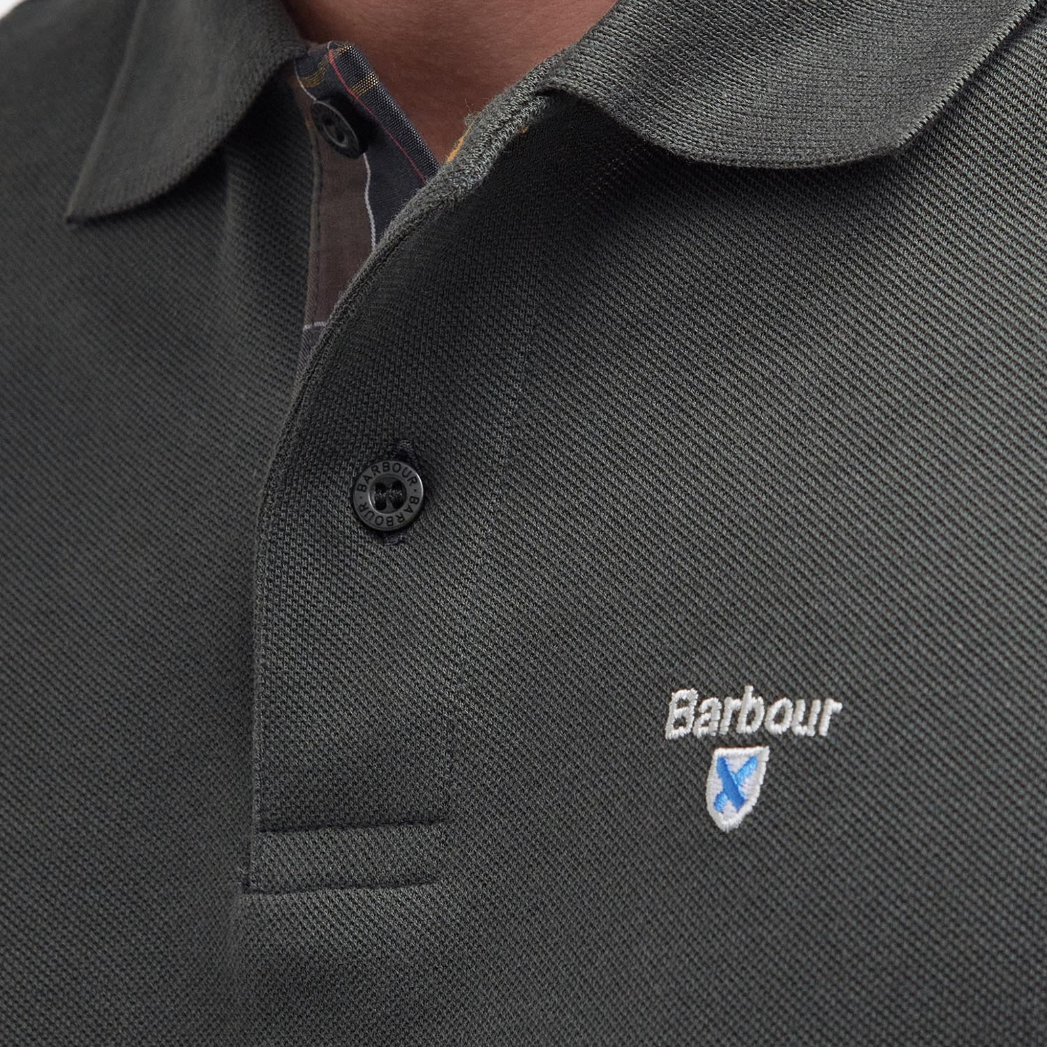 Mens Barbour Forest Green Tartan Pique S/s Polo Shirt