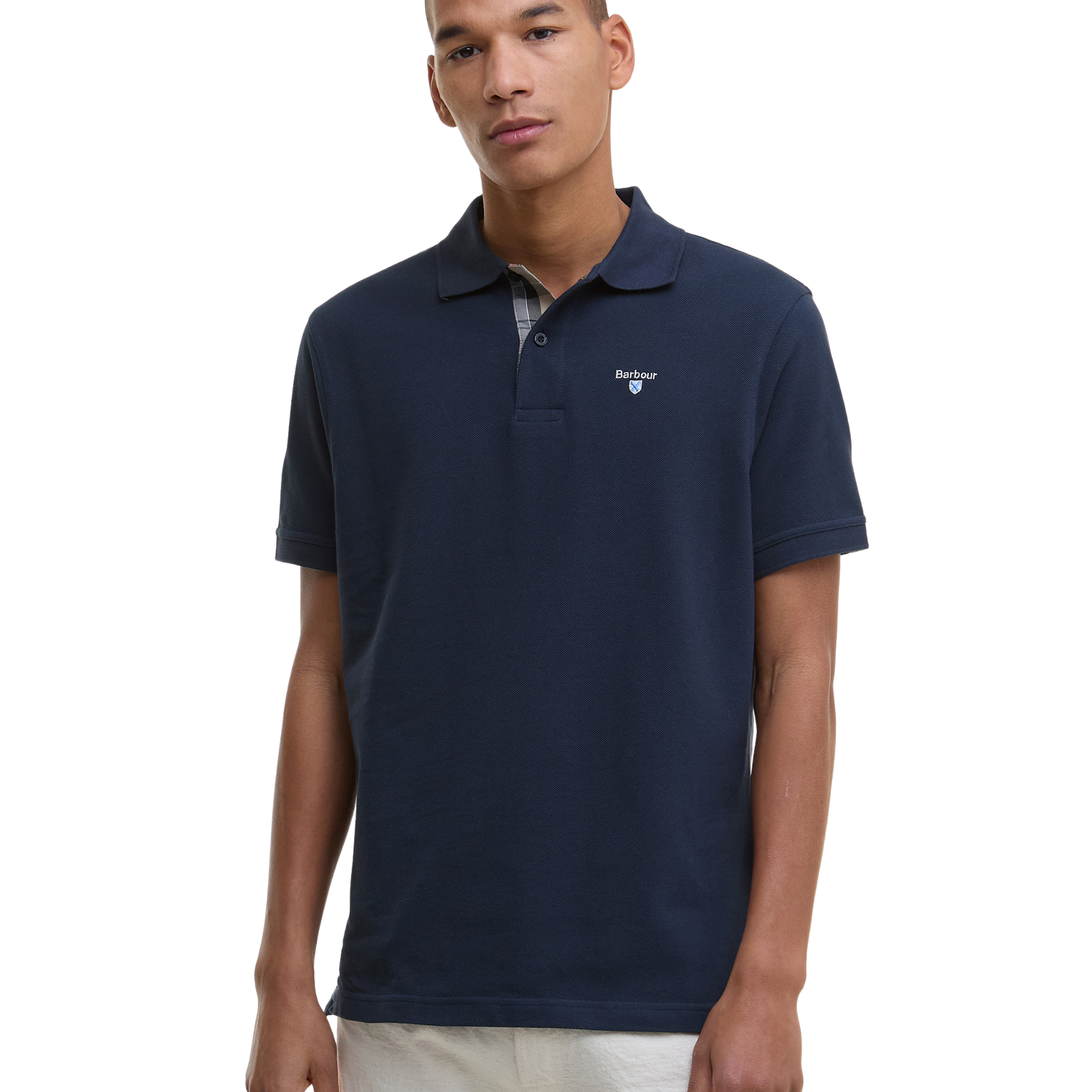 Mens Barbour New Navy Tartan Pique S/s Polo Shirt